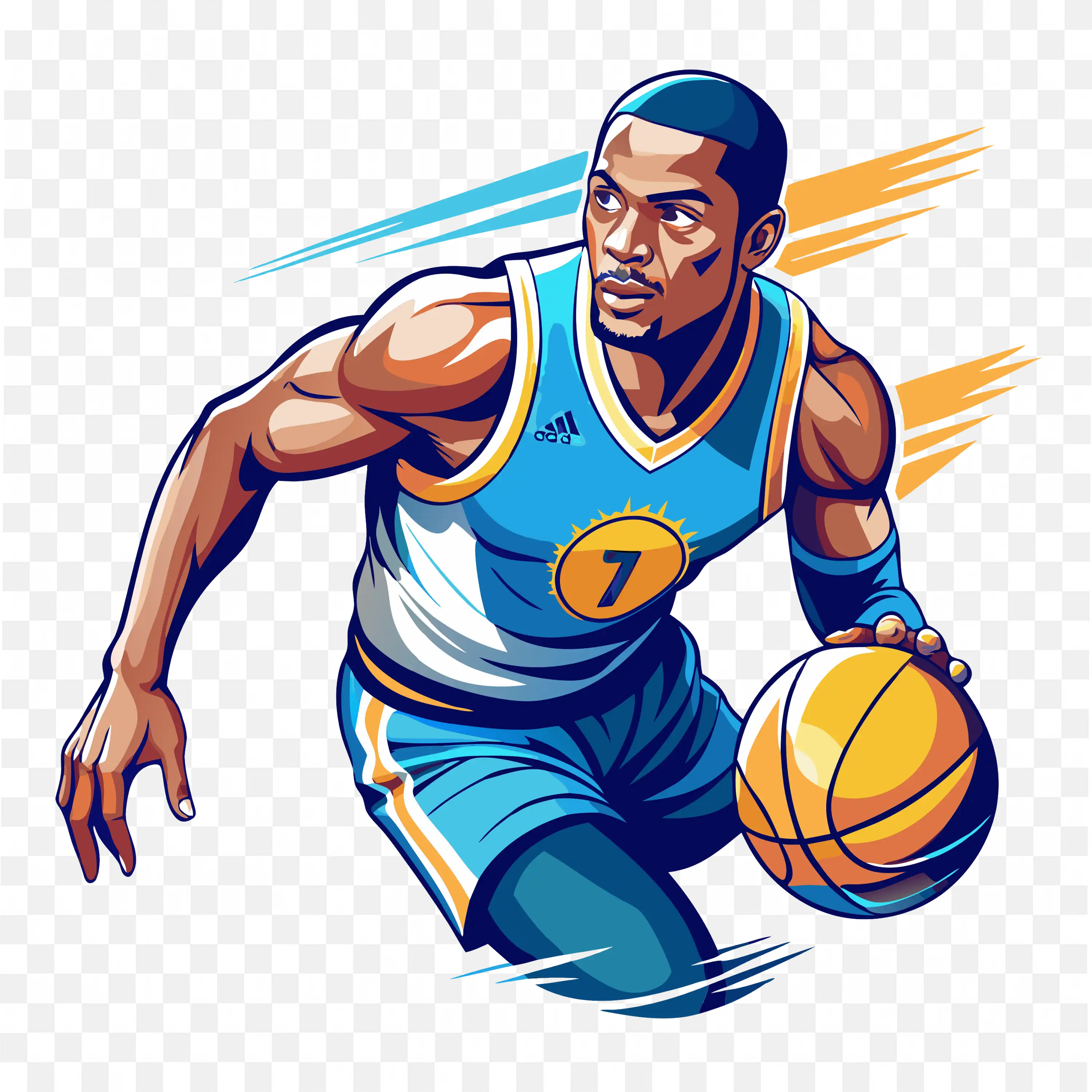 Animated Basketball Player Dribbling Ball in Blue Jersey PNG