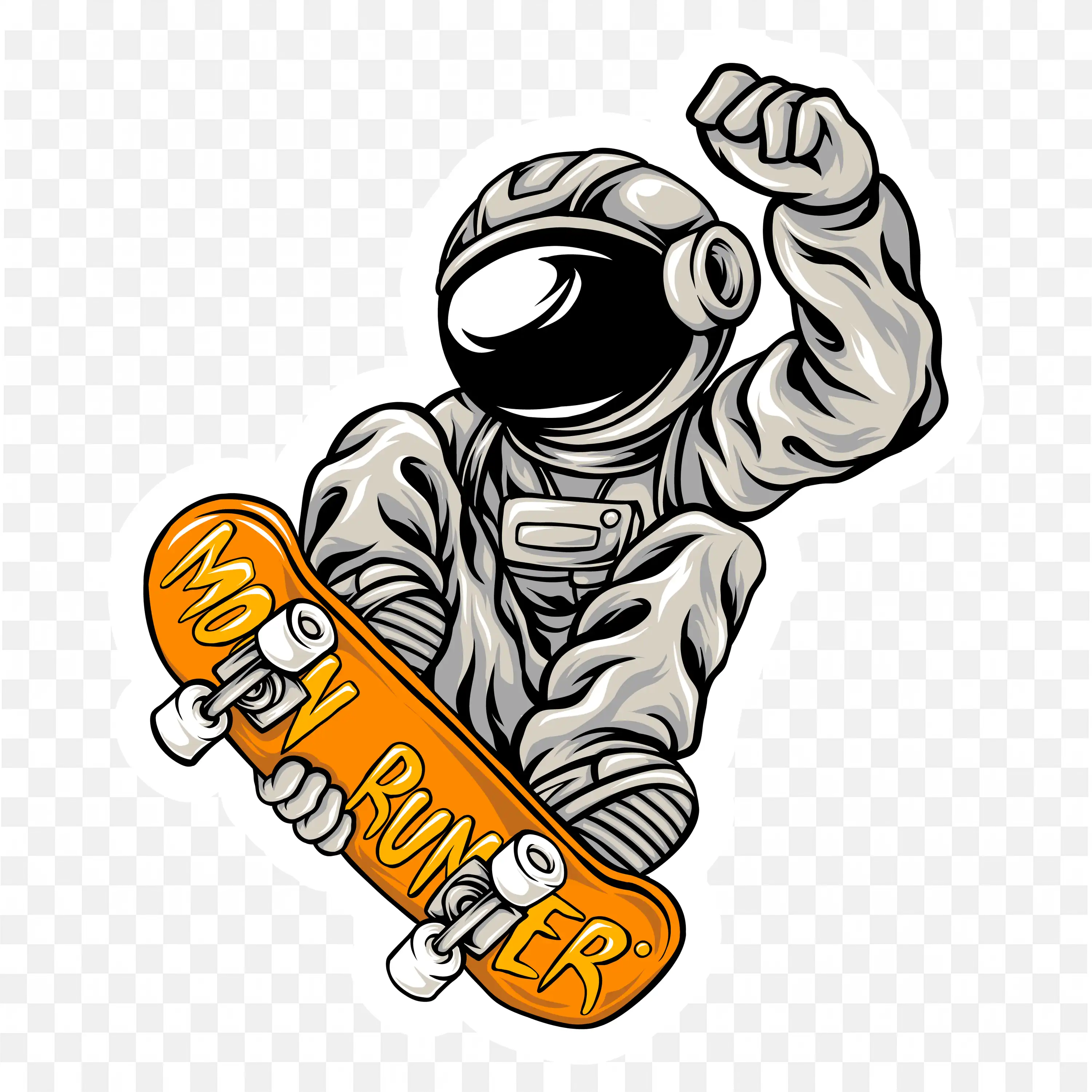 Astronaut Lifting Skateboard in Beast Mode Sticker PNG