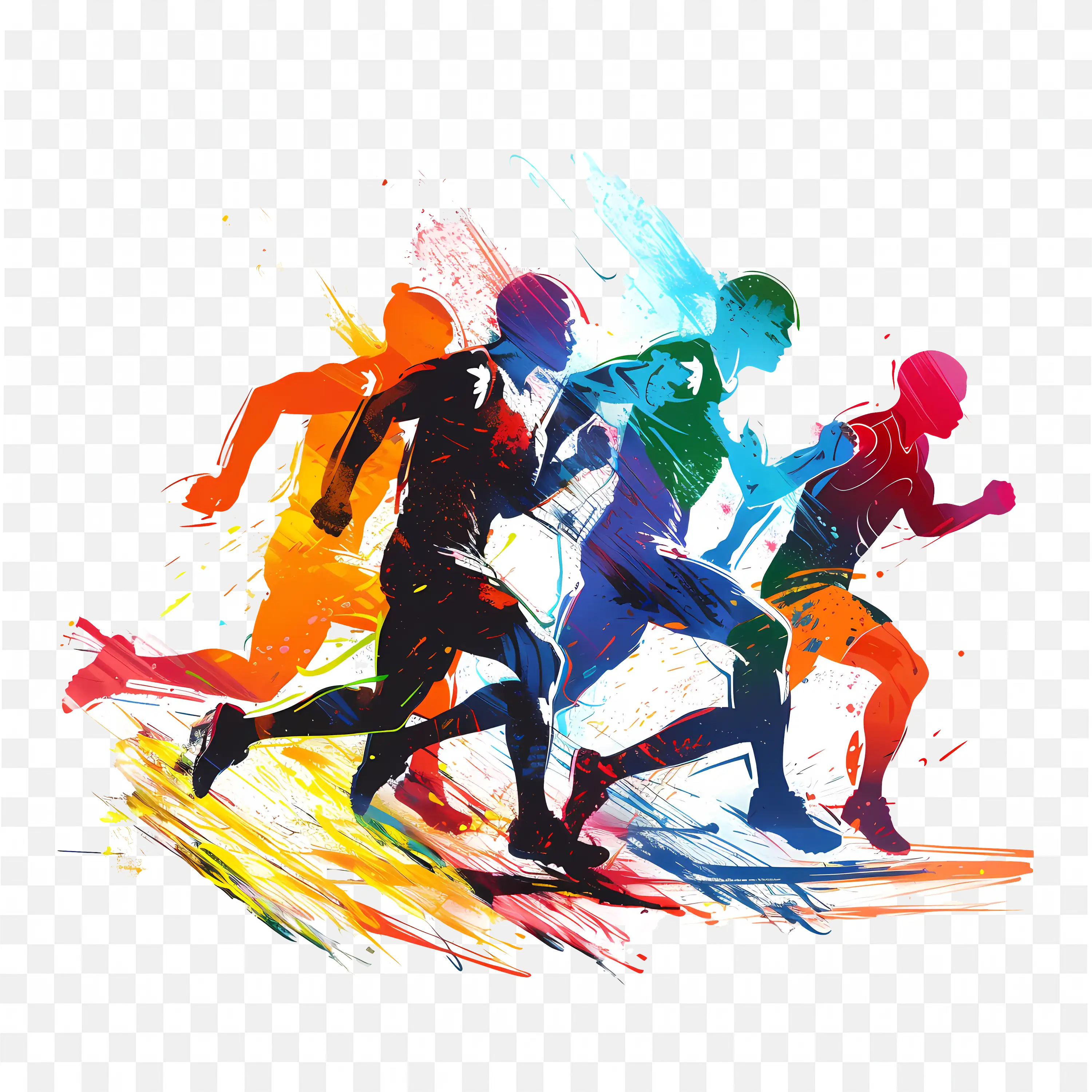 Athletes Running Colorful Art Abstract Illusion PNG Image