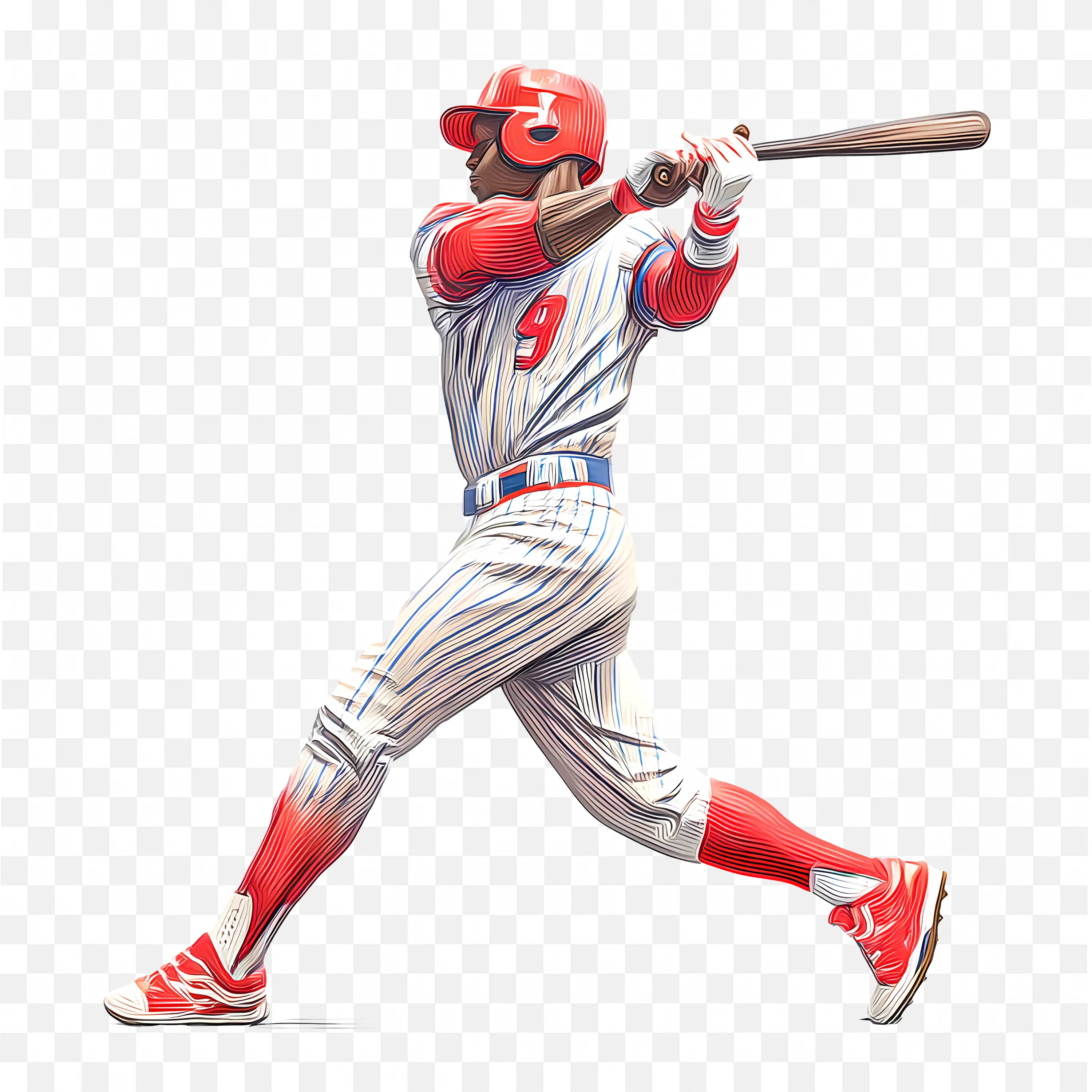 Baseball Player Swinging Hard with Full Force And Focus PNG