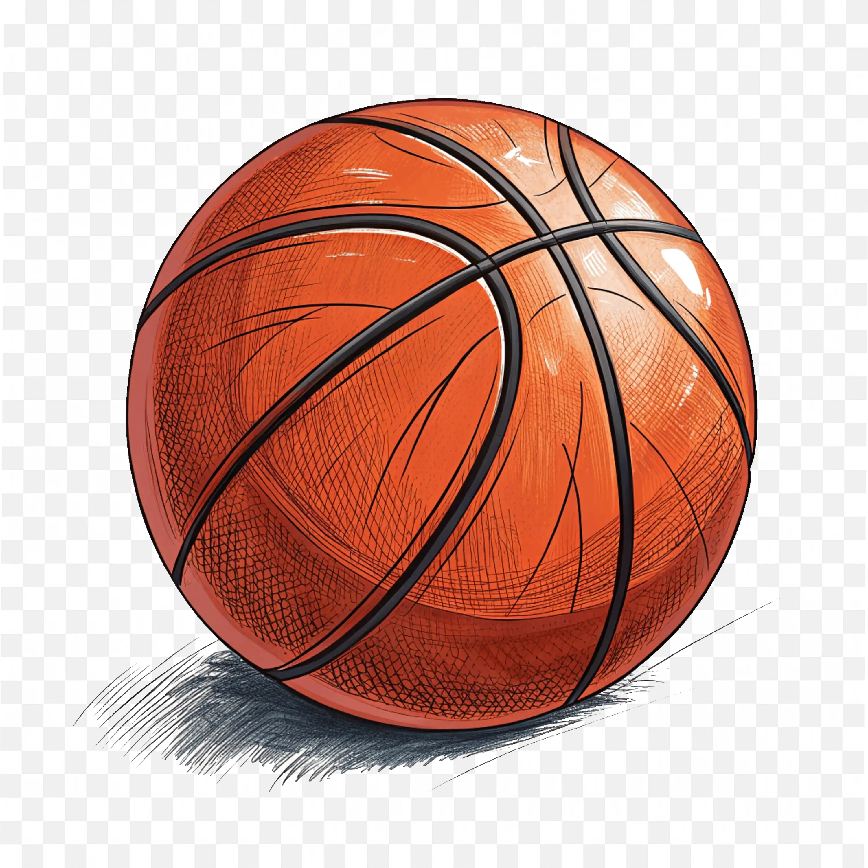 Basketball Lying on Court with Visible Textured Surface PNG