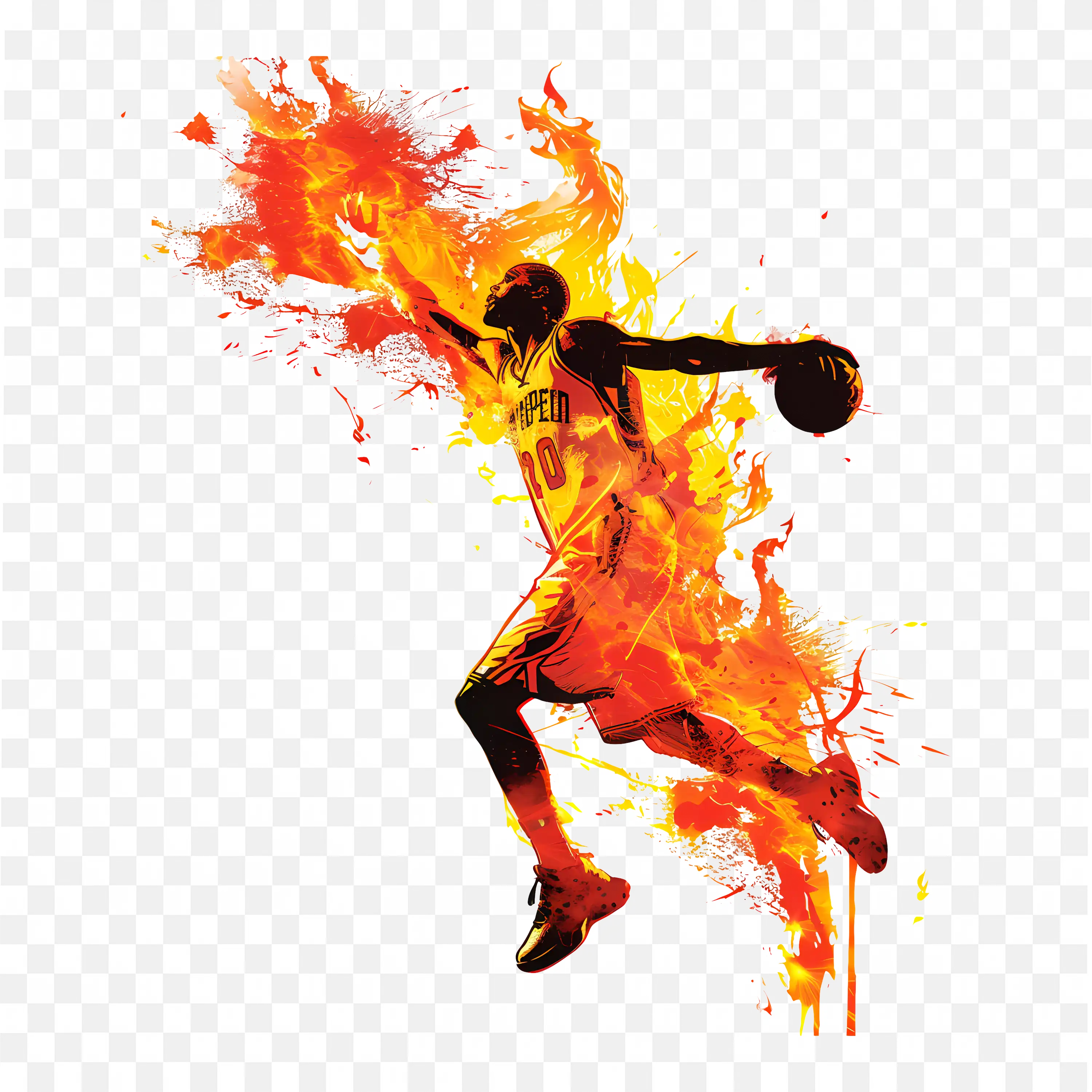 Basketball Player Dunking with Intense Fire Effect Art PNG