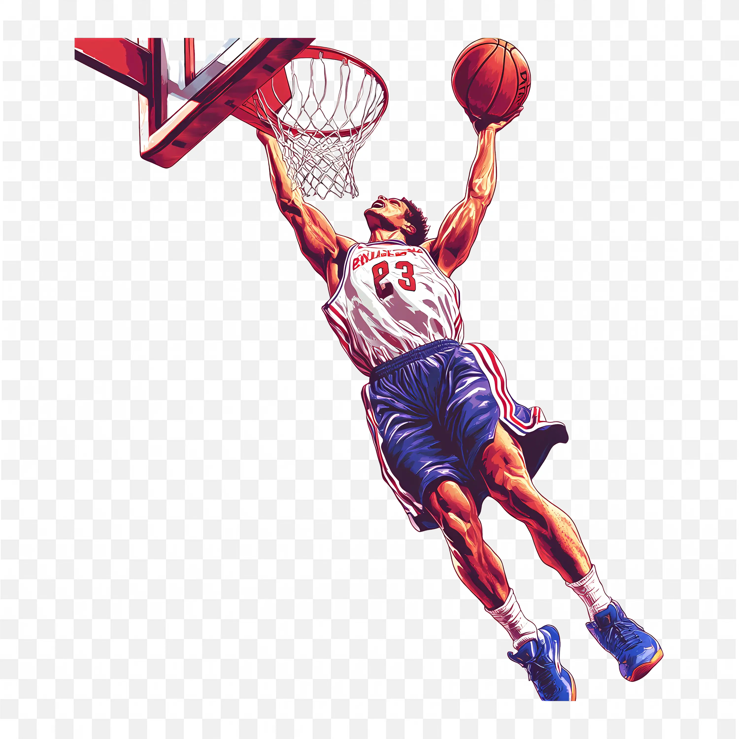 Basketball Player Dunks Ball in Mid Air Motion PNG Image