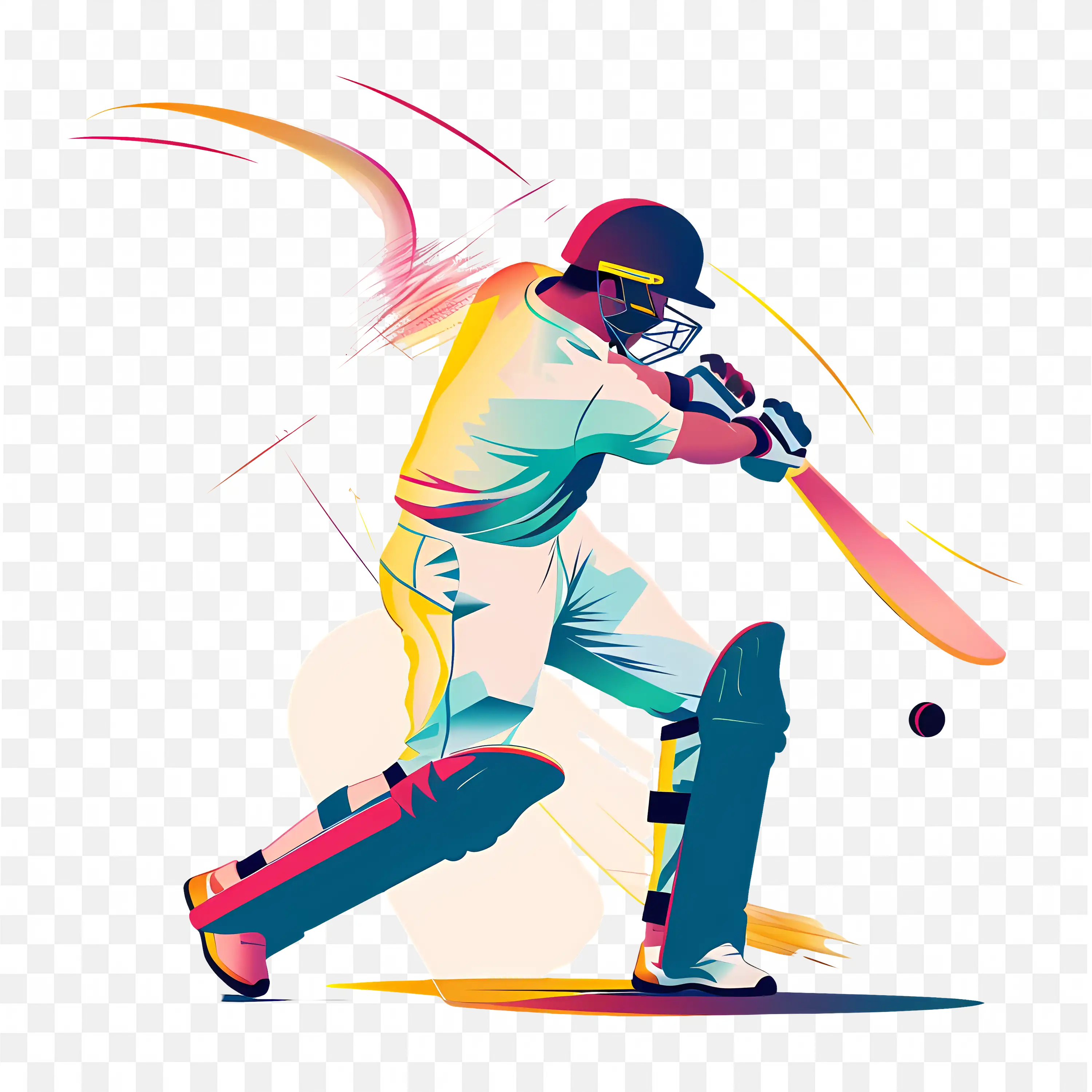 Batsman Hitting Shot with Speed And Power Art Free PNG Image