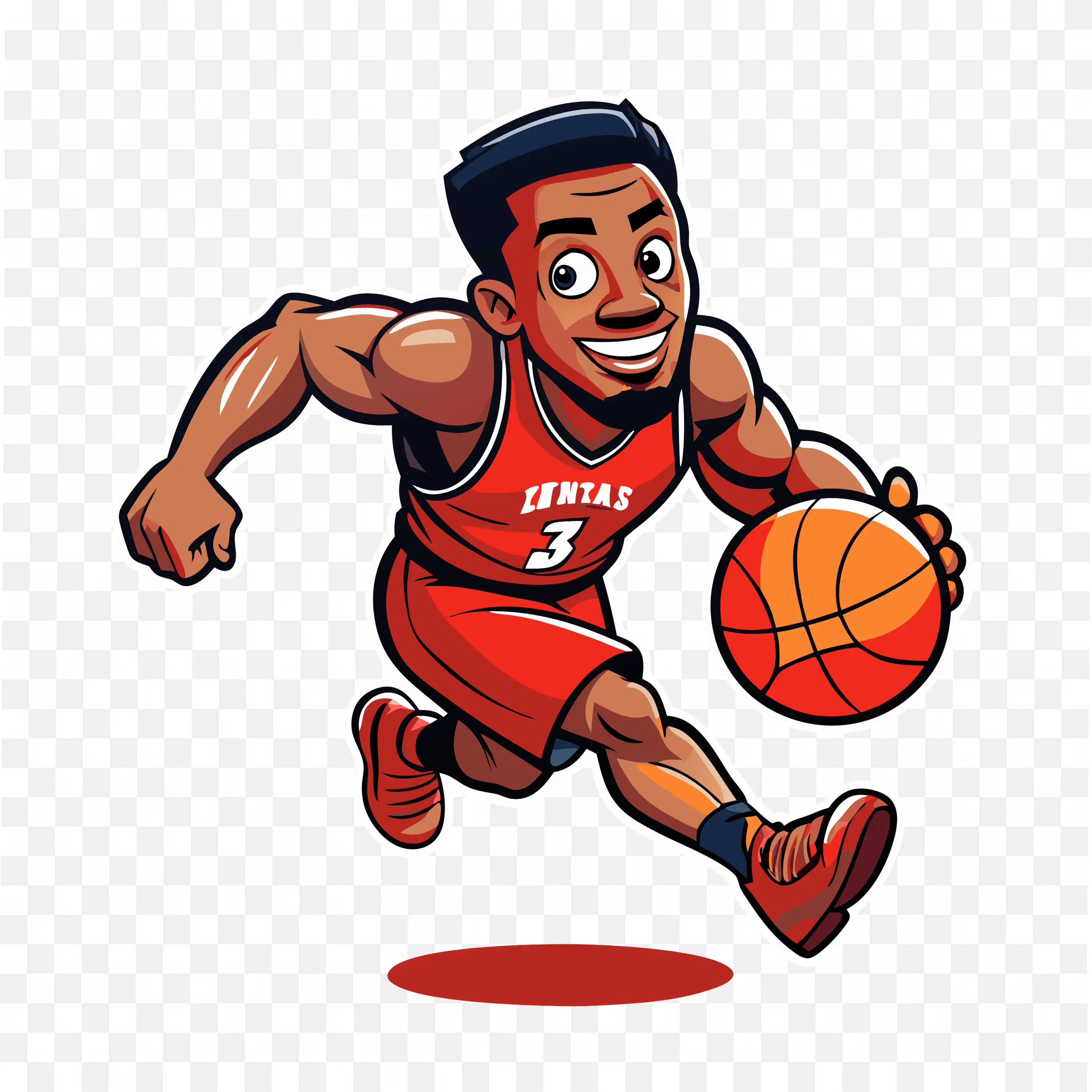 Cartoon Style Basketball Player Running with Ball in Hand