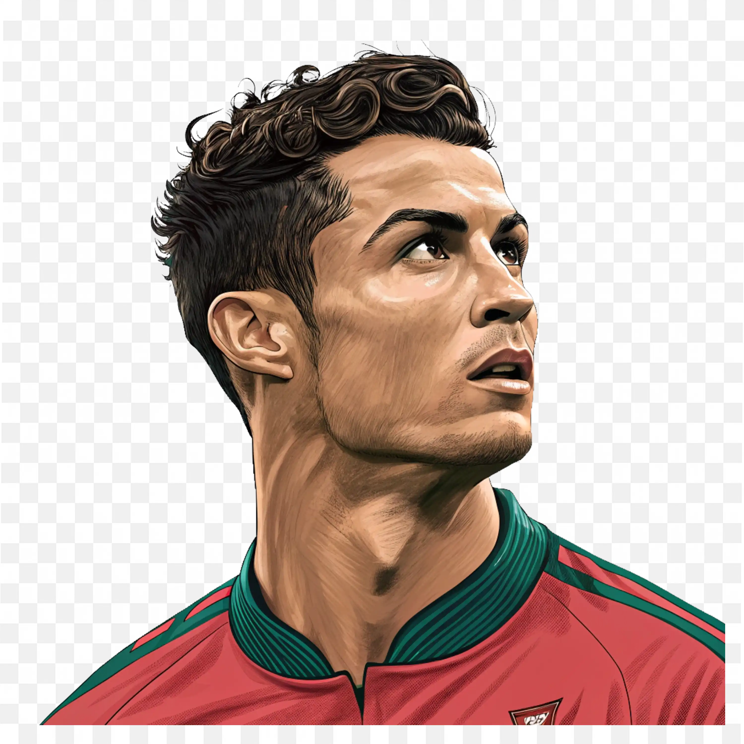 Close Up Digital Art of Cristiano Ronaldo in a Red Jersey