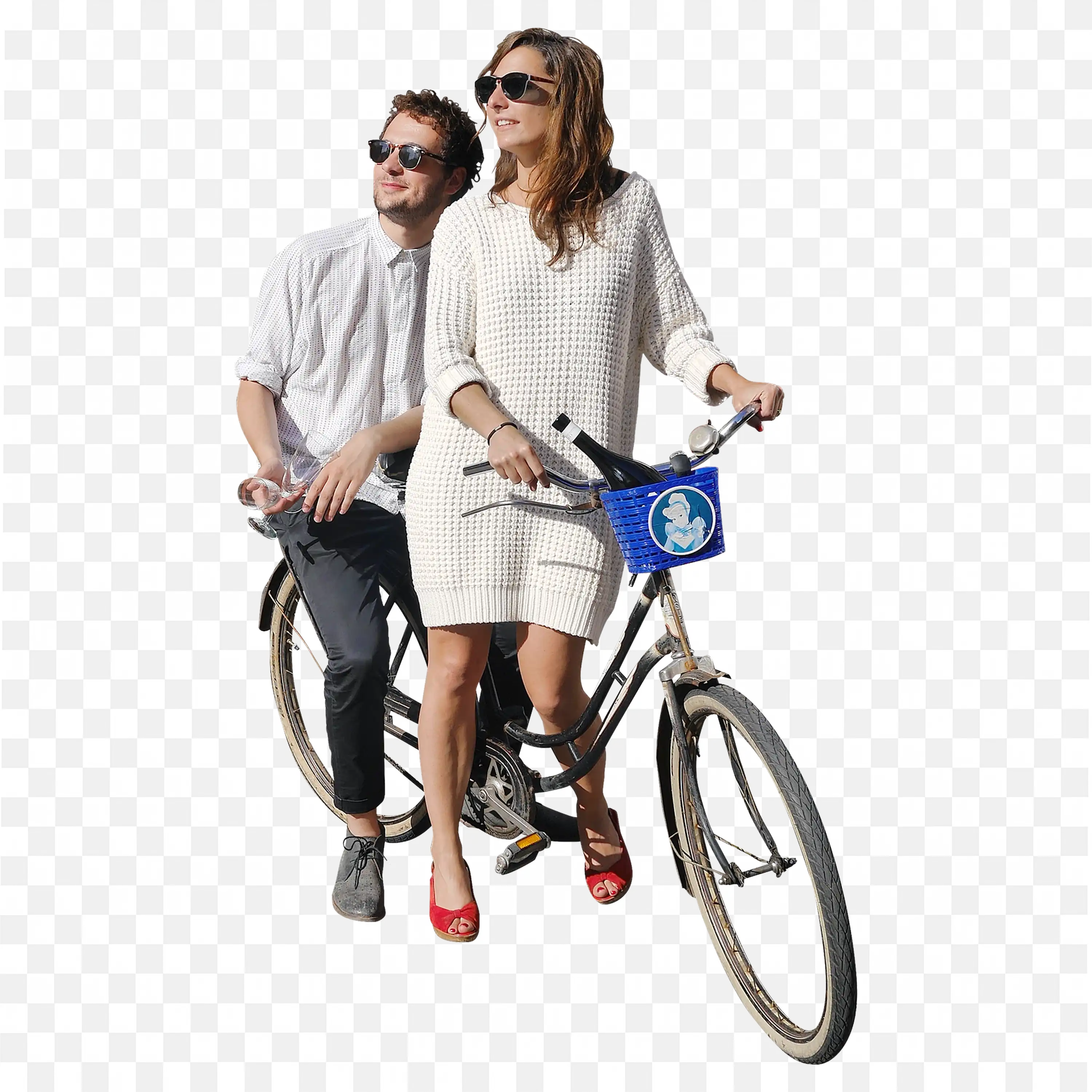 Couples Sitting in the Cycle with White Outfit Free PNG