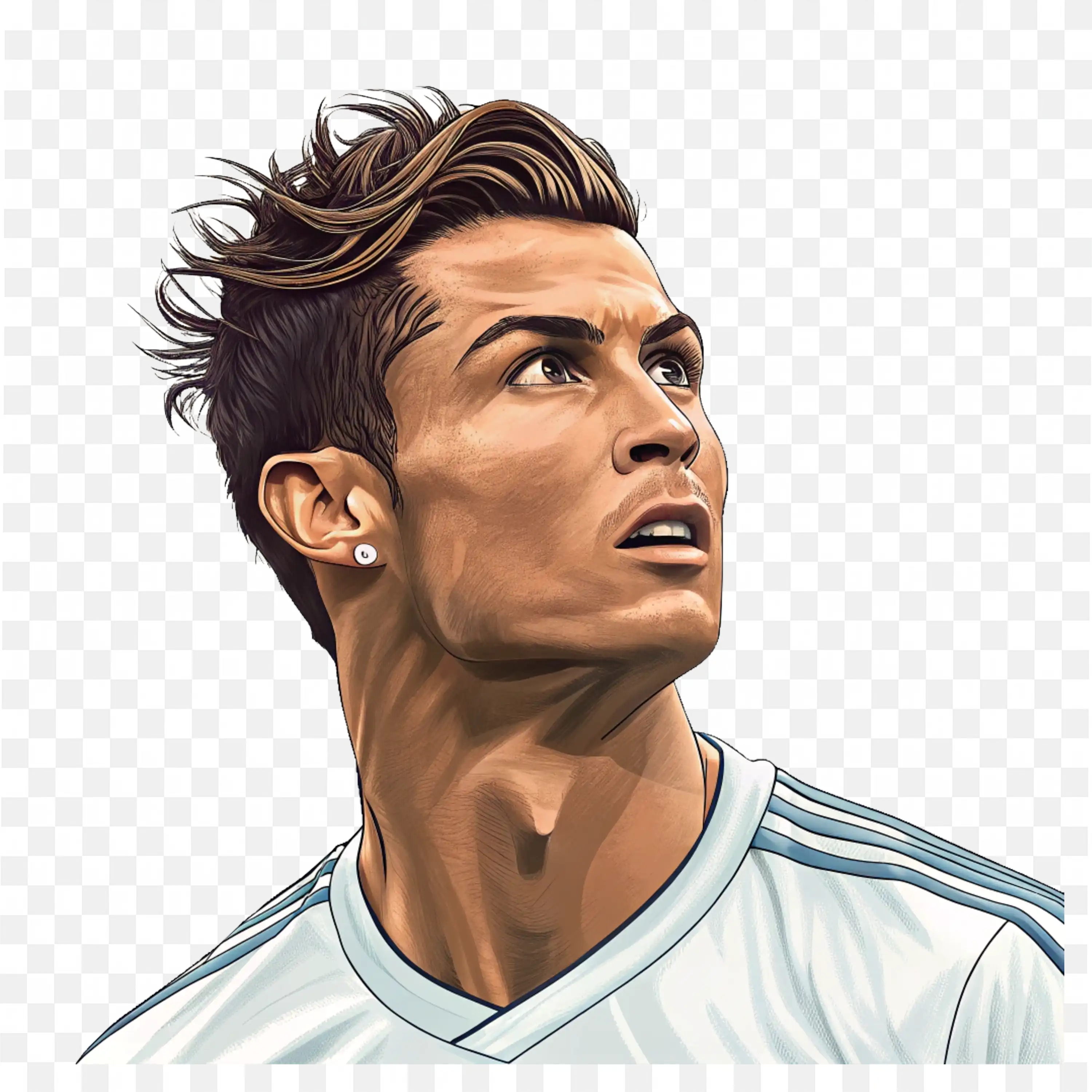 Cristiano Ronaldo Digital Art Portrait in White Jersey PNG