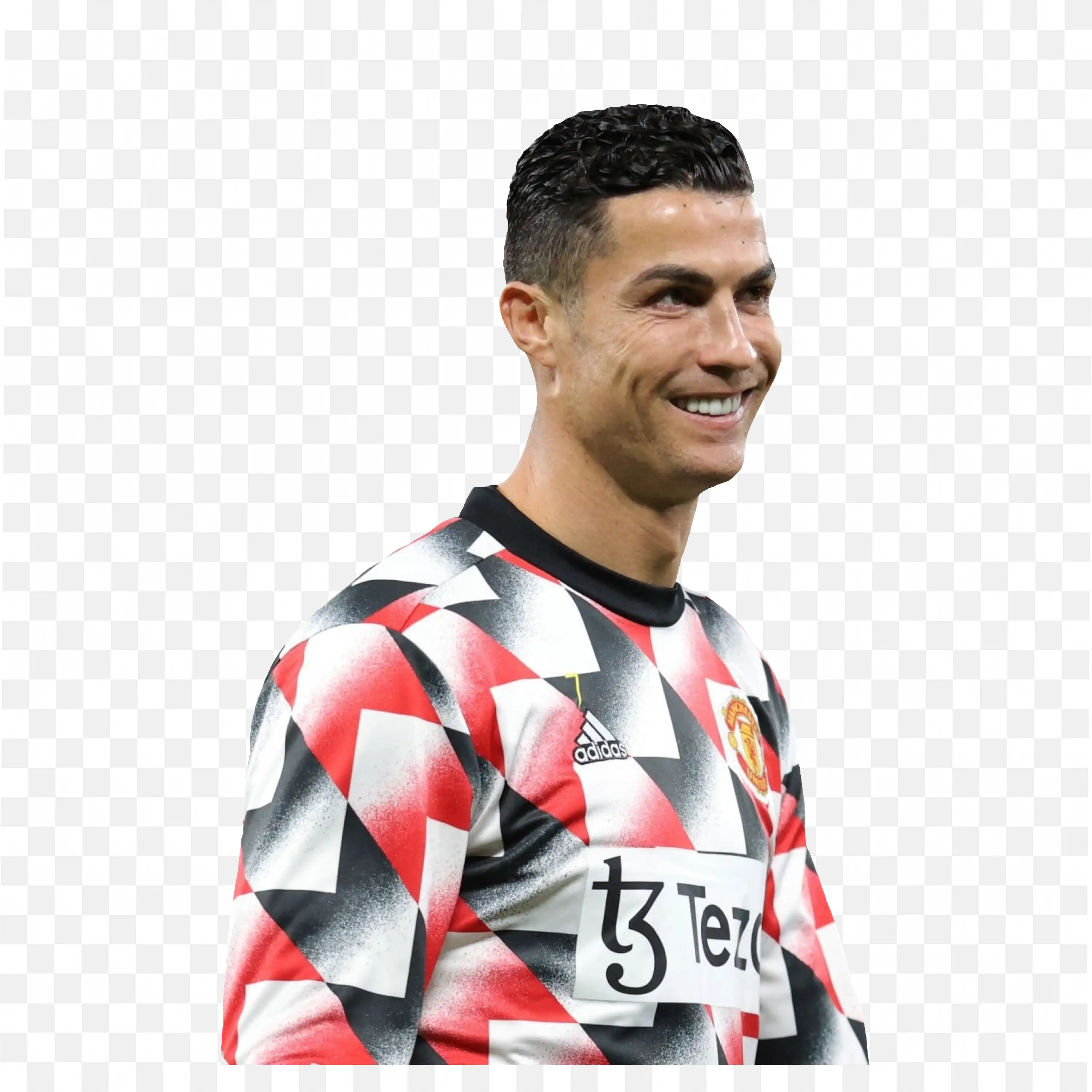 Cristiano Ronaldo Smiling And Wearing a Red Football Shirt