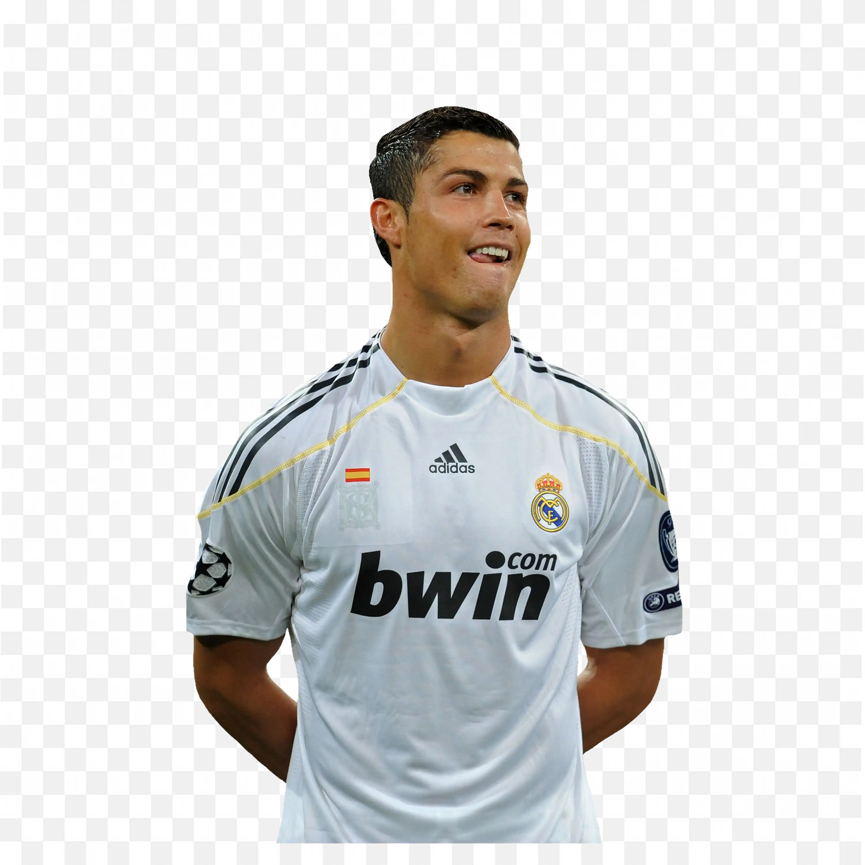 Cristiano Ronaldo Smiling in White Jersey Transparent Image