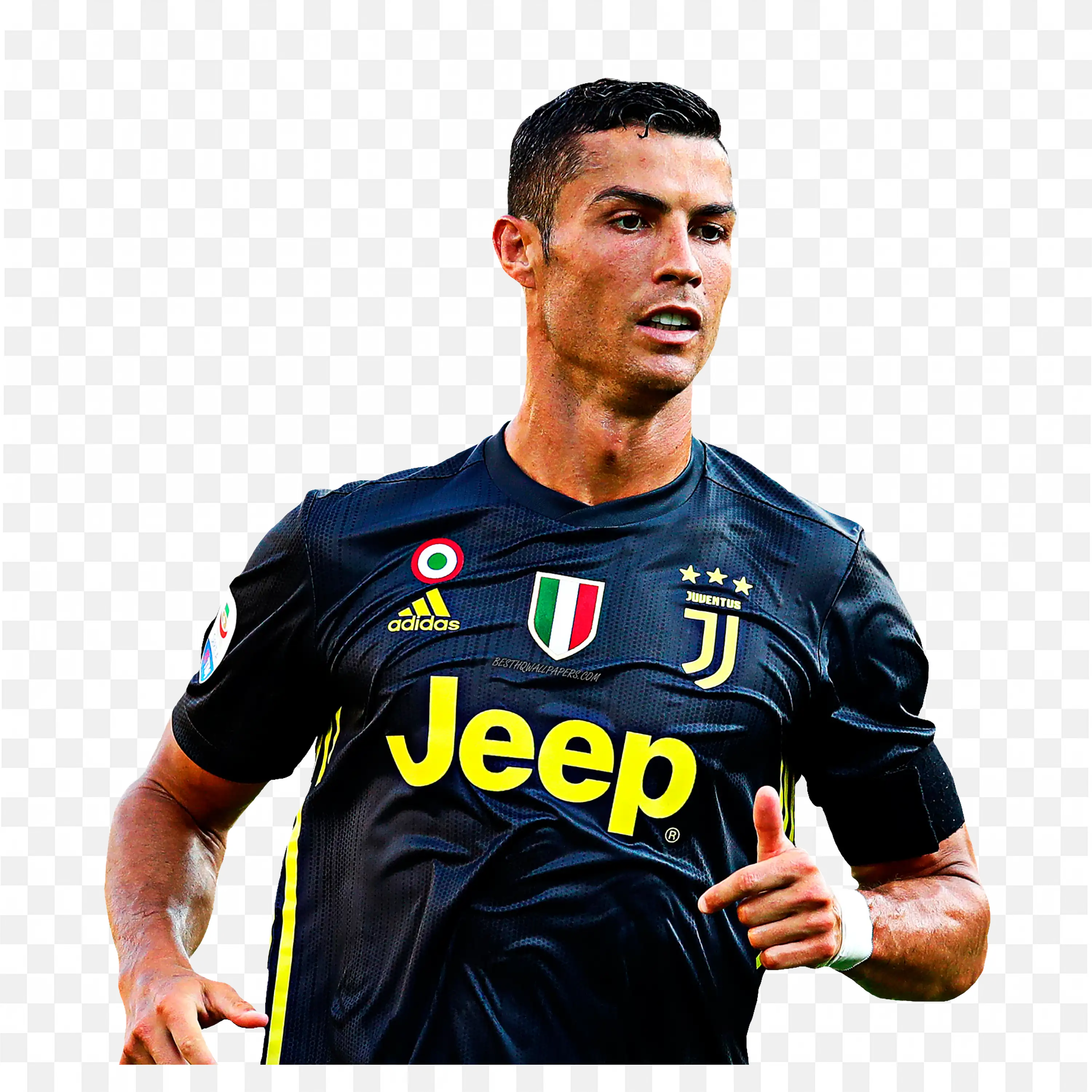 Cristino Ronoldo Running with Dark Blue Jersey Free PNG