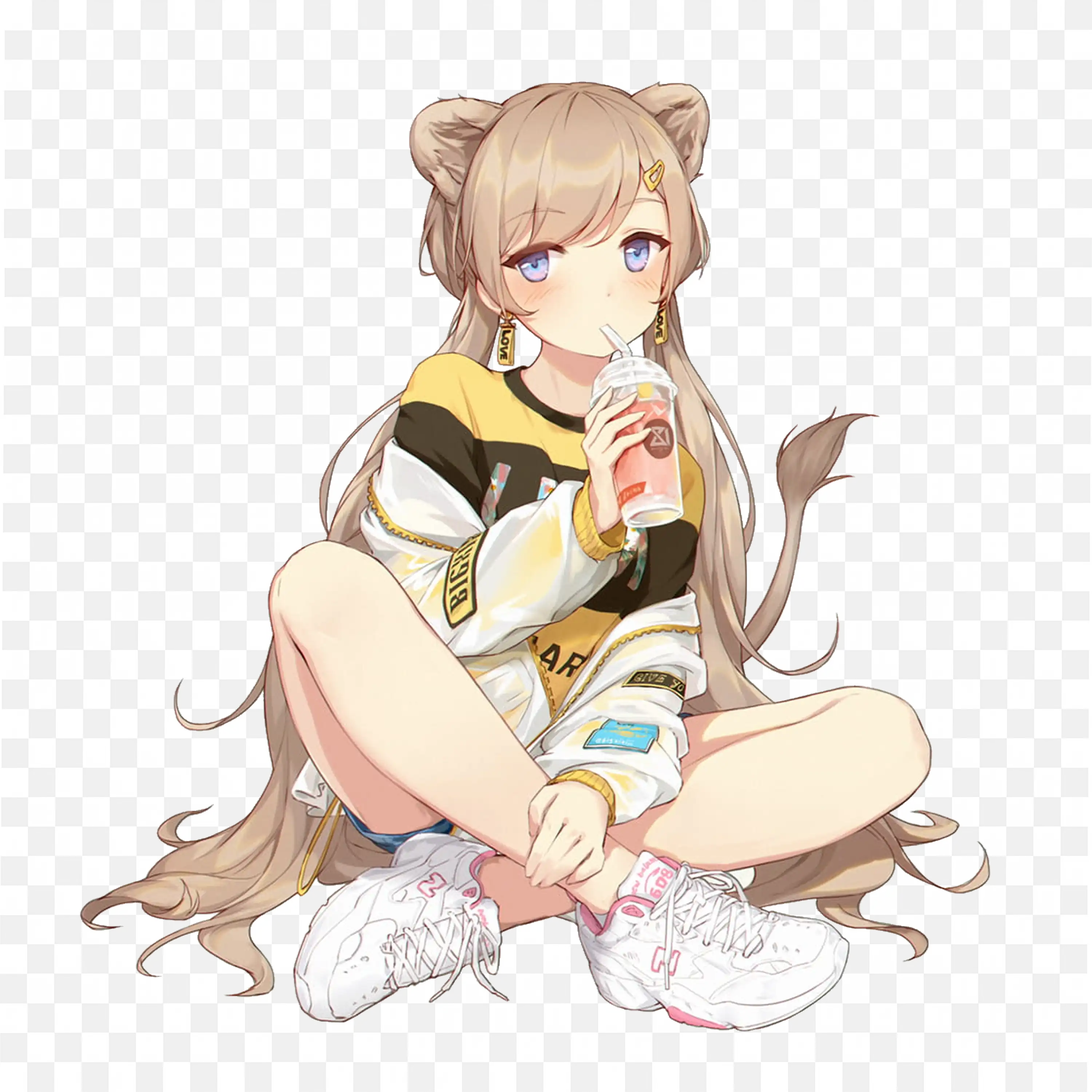 Cute Anime Girl Drinking a Cool Drink Free PNG Image