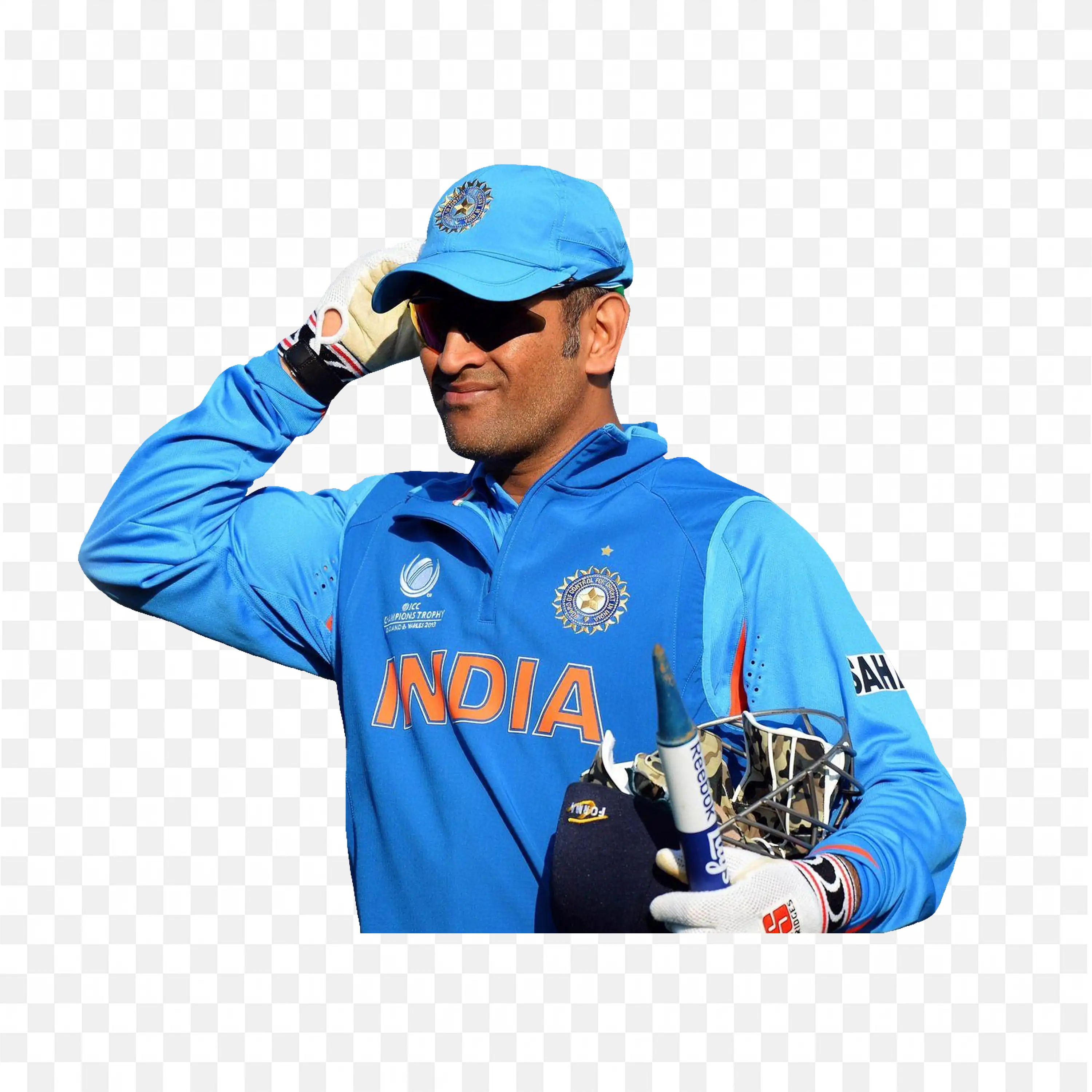 Dhoni Is Wearing Gloves And a Helmet on the Cricket Field