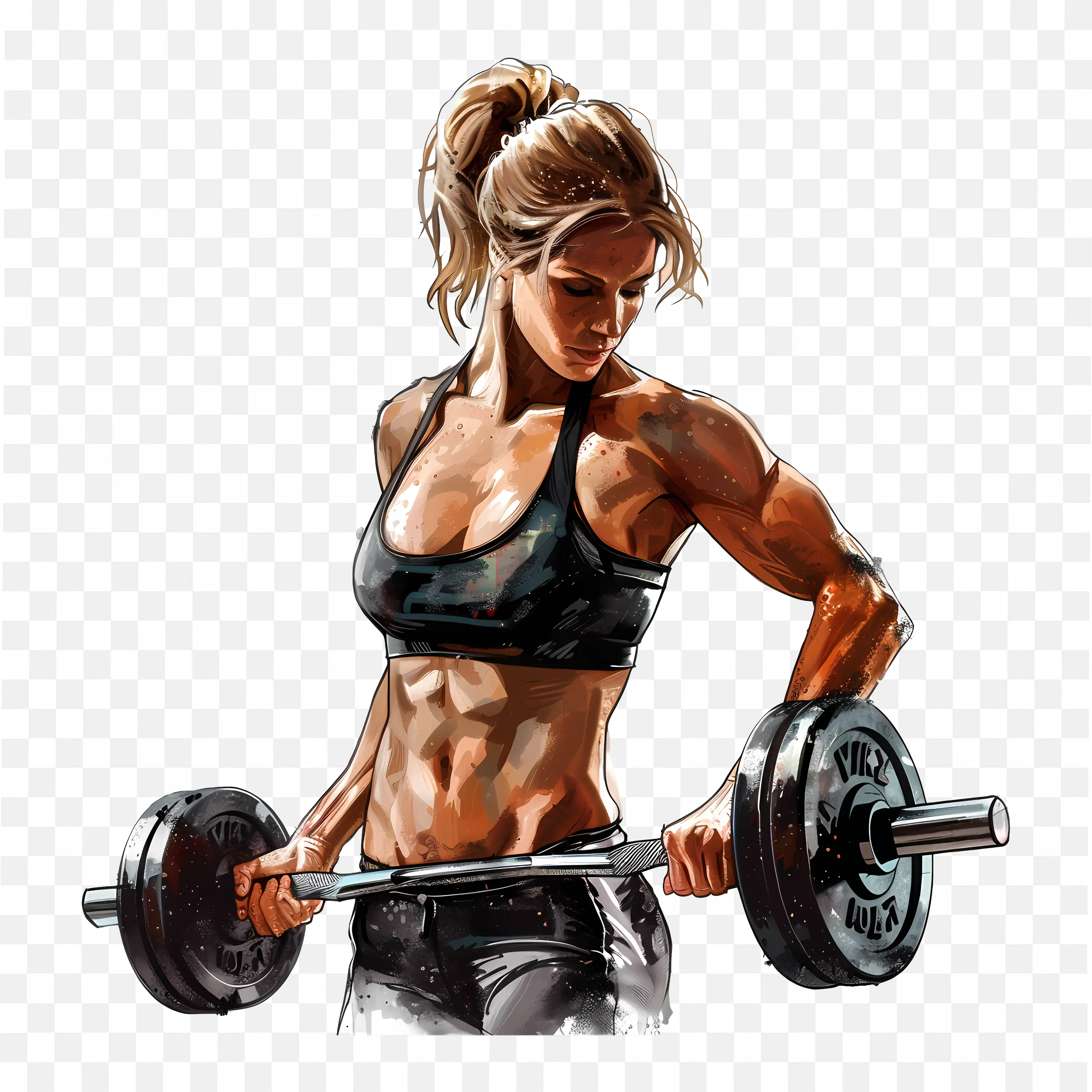 Female Bodybuilder Lifting Dumbbells in Strong Pose Free PNG