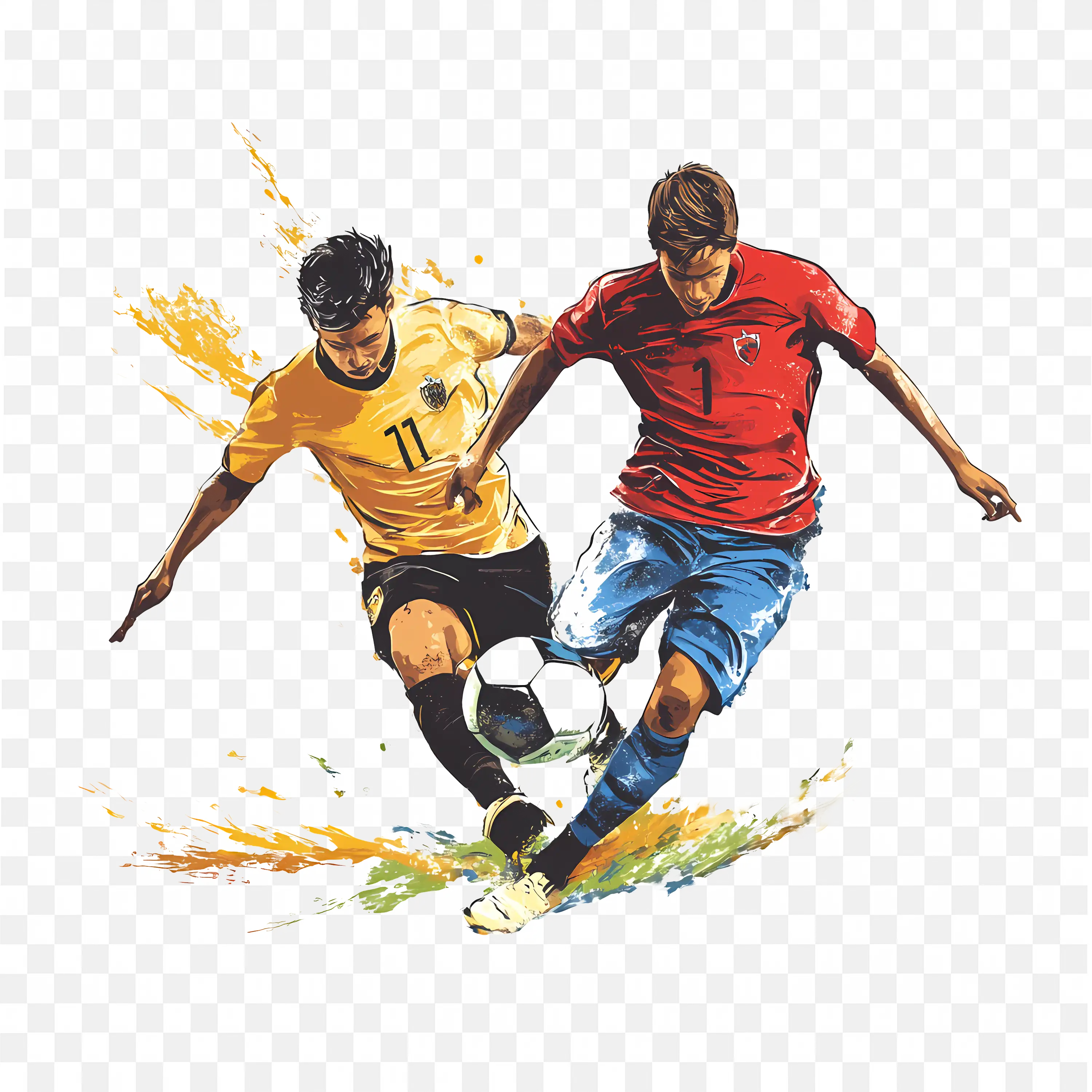 Football Players Fighting For the Ball with Full Energy Art