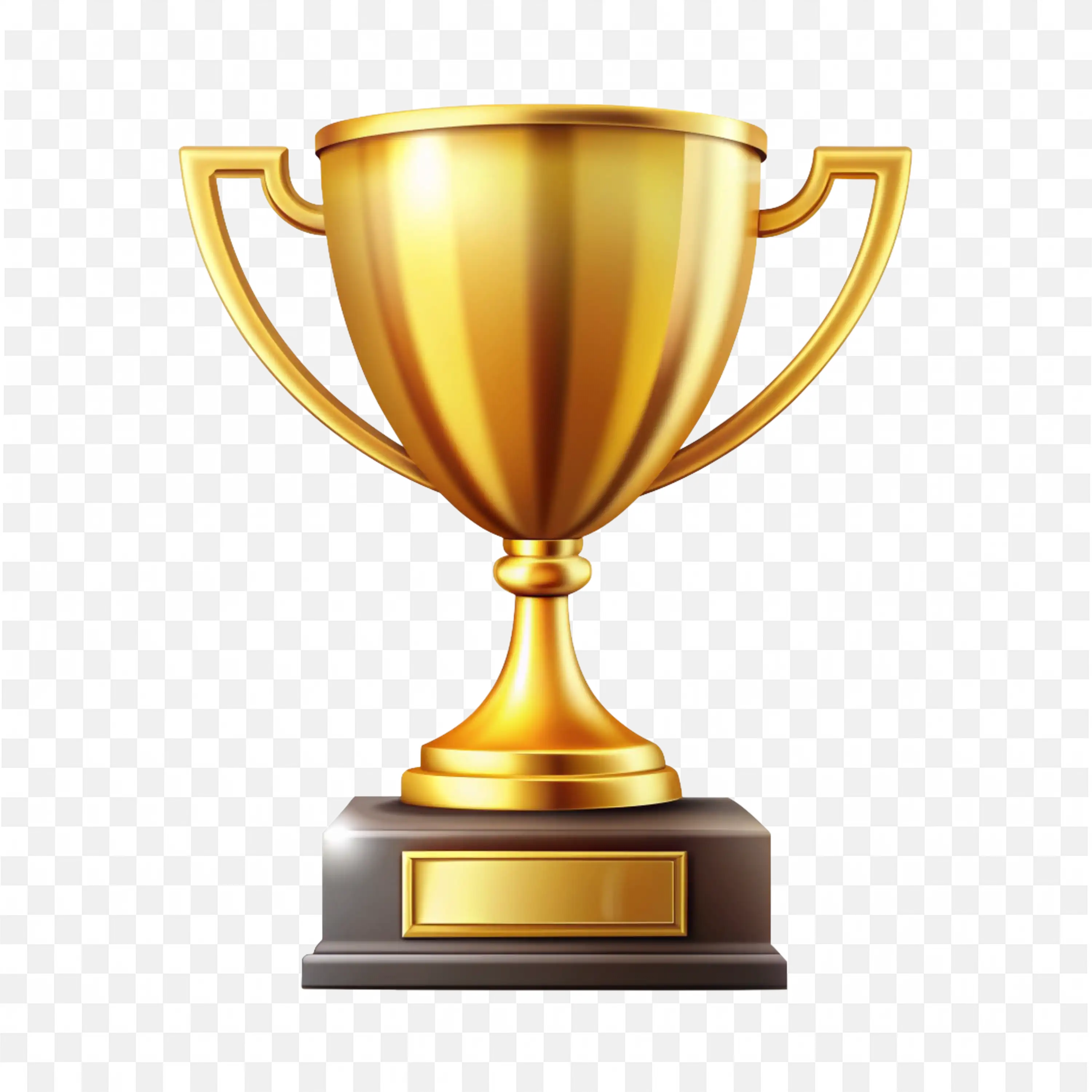 Glossy Gold Trophy Cup Standing on a Dark Wooden Base PNG
