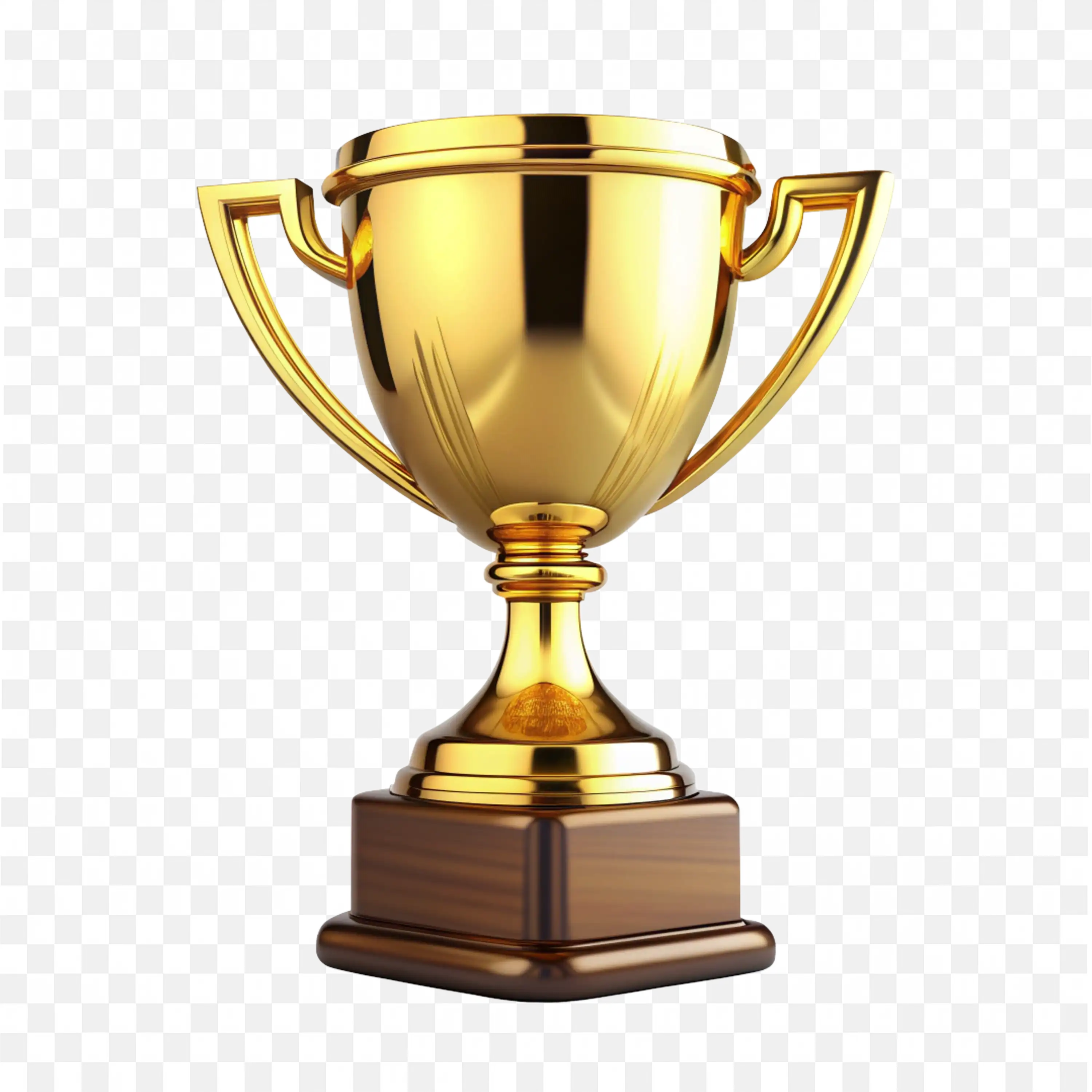 Gold Trophy Cup with Wooden Base Shining Bright Gold PNG