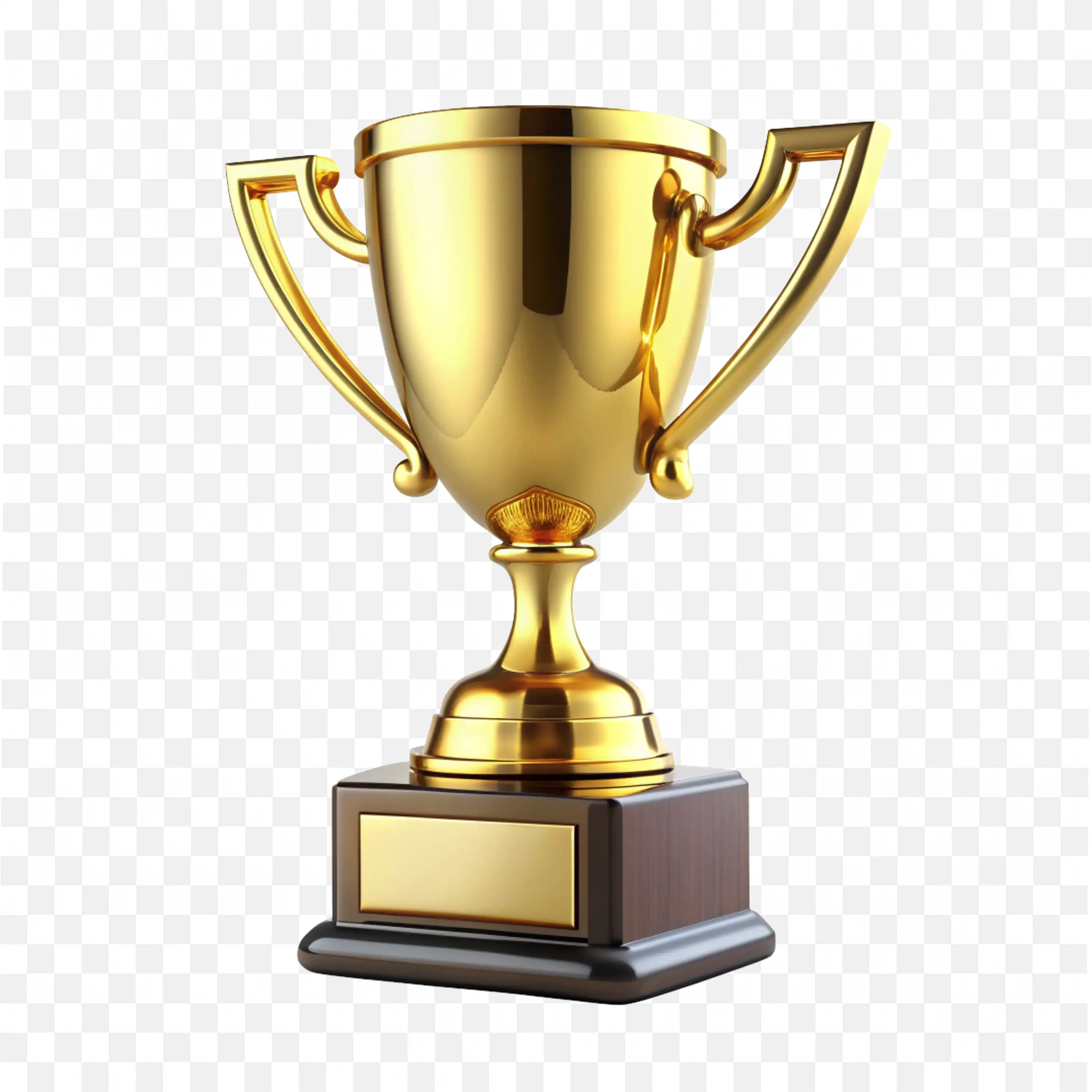 Golden Winner Trophy with Handles And a Dark Background PNG