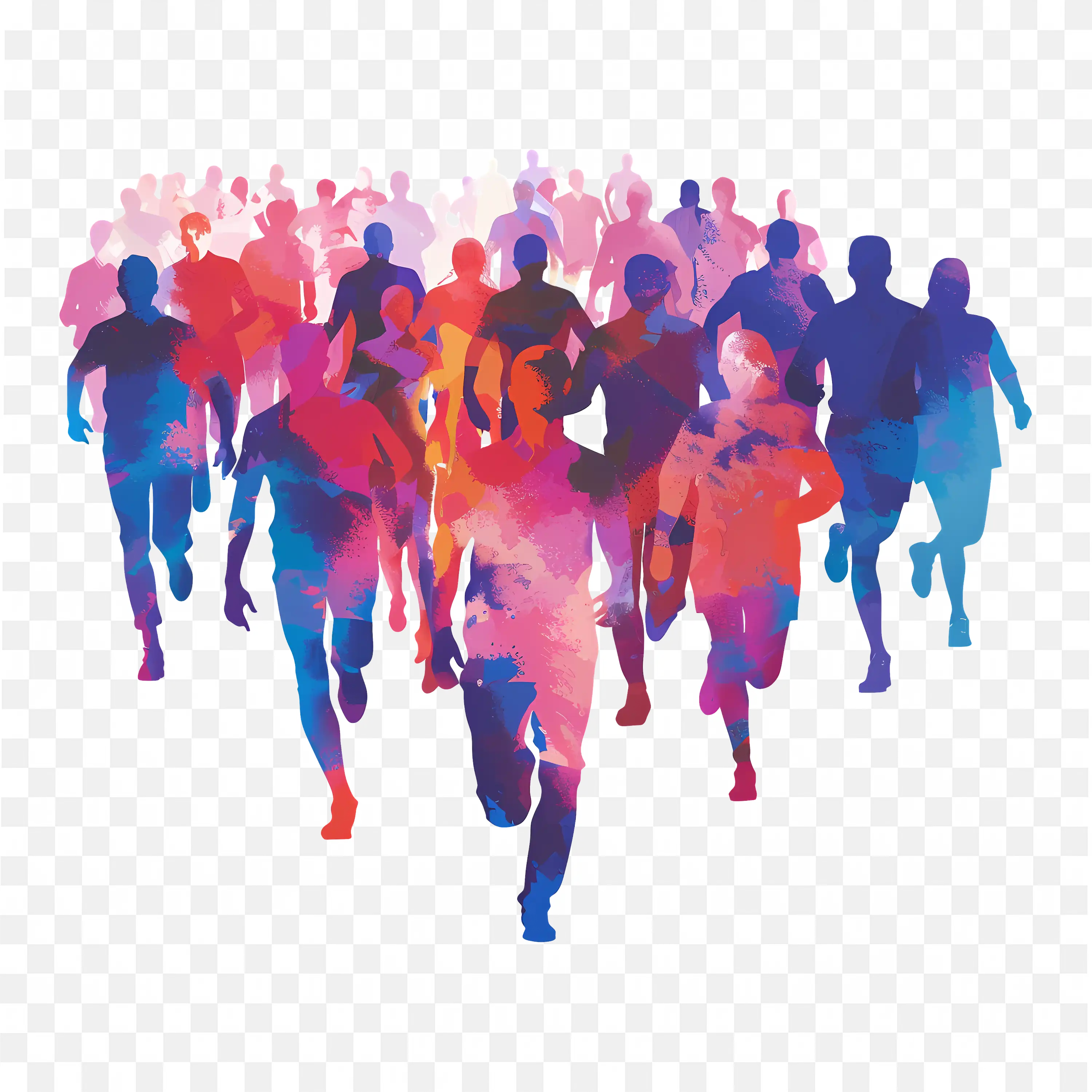 Group of Marathon Runners in Abstract Color Art Free PNG