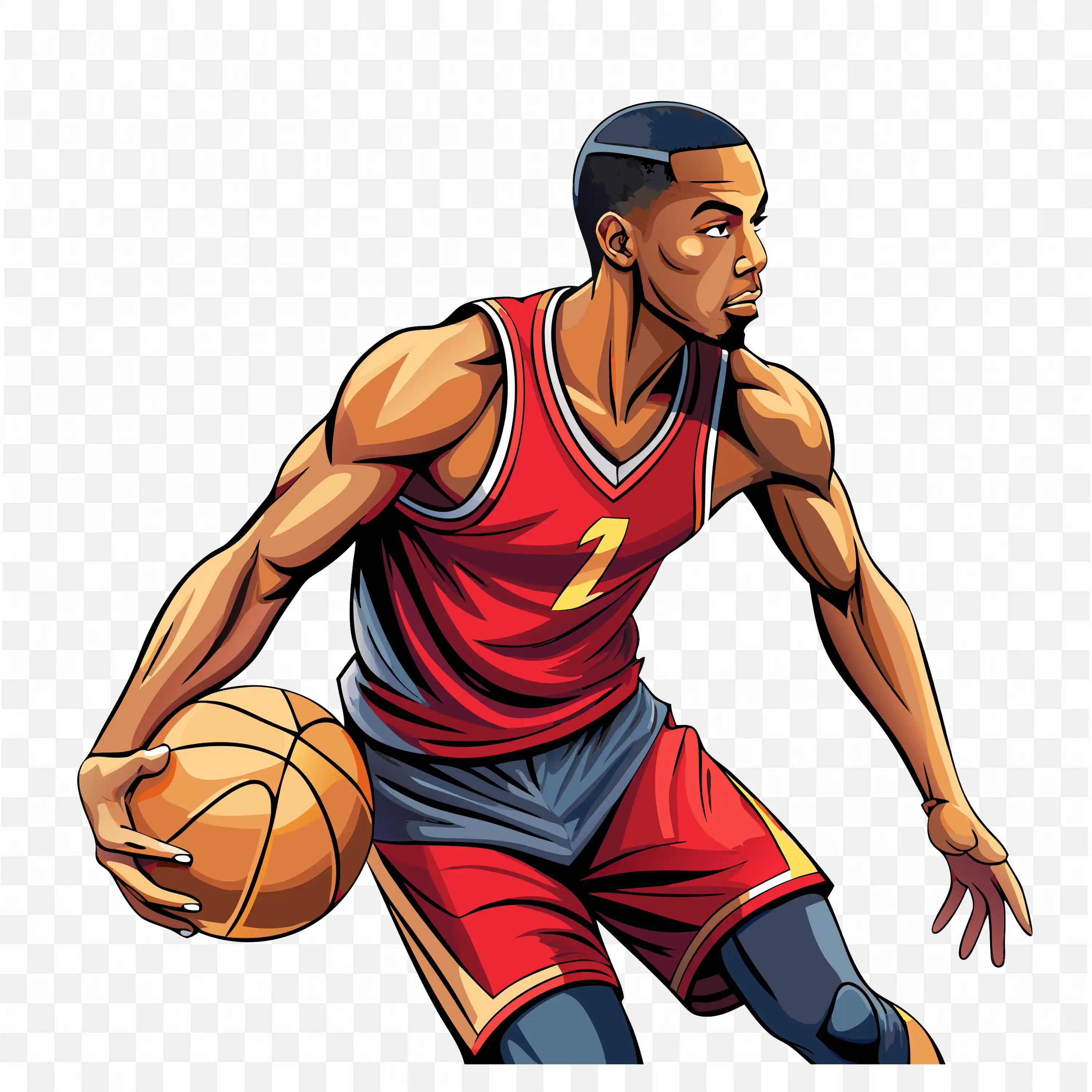 Illustration of Basketball Player Dribbling Fast on Court
