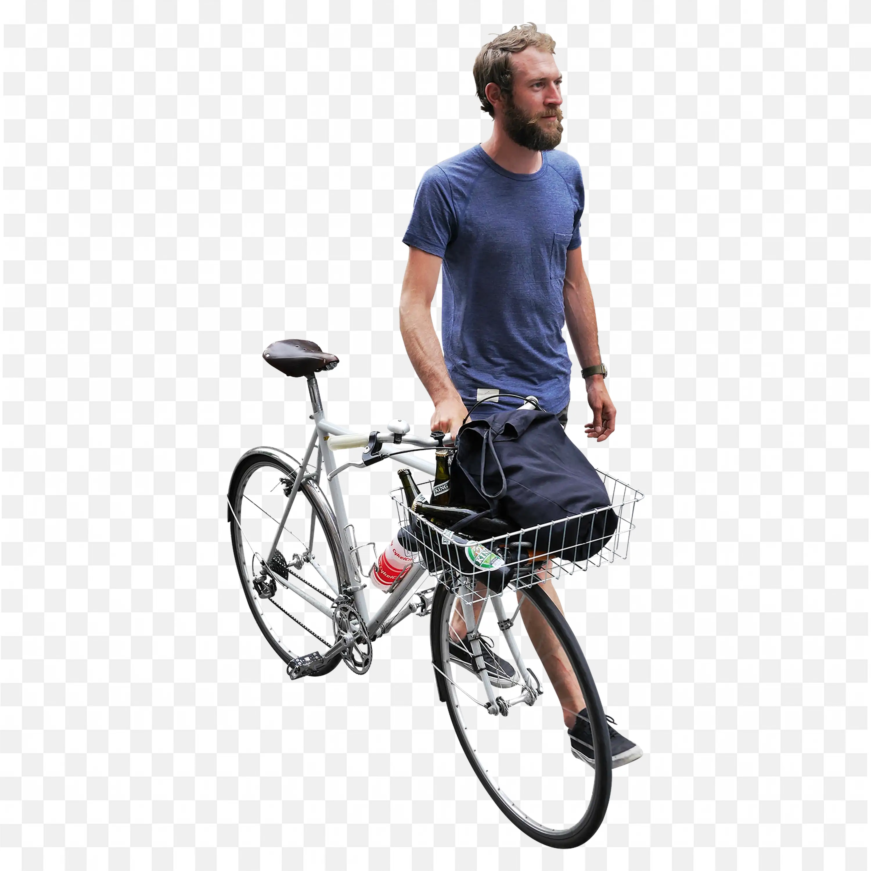 Man Riding Bicycle Wearing Casual Blue Shirt Free PNG Image