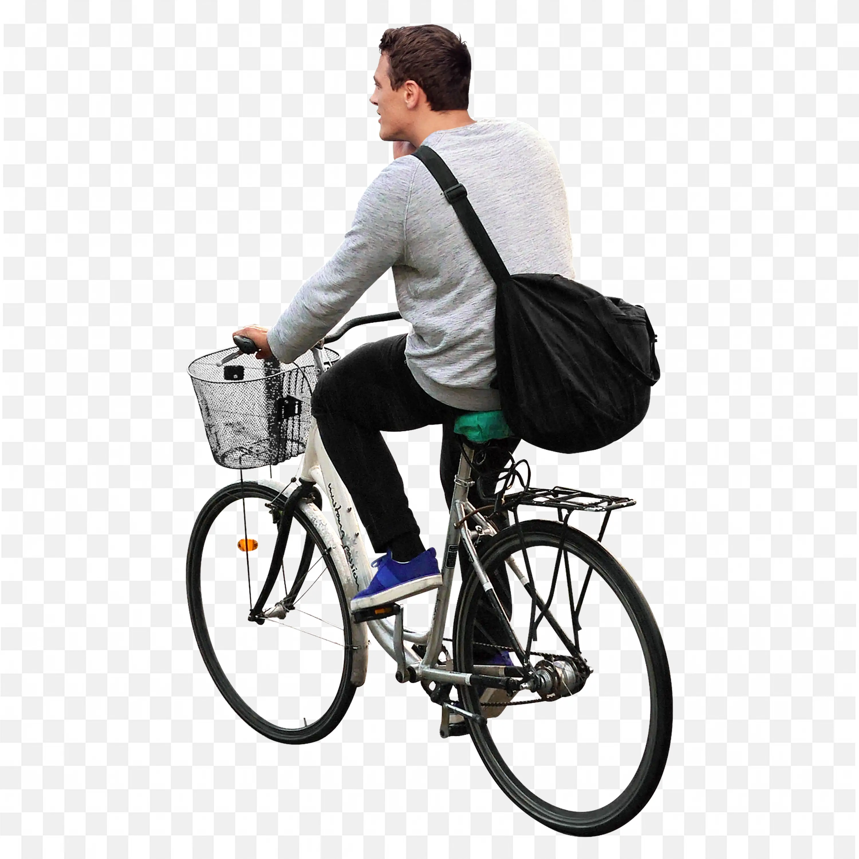 Man Riding Commuter Bike with Casual Outfit Free PNG Image