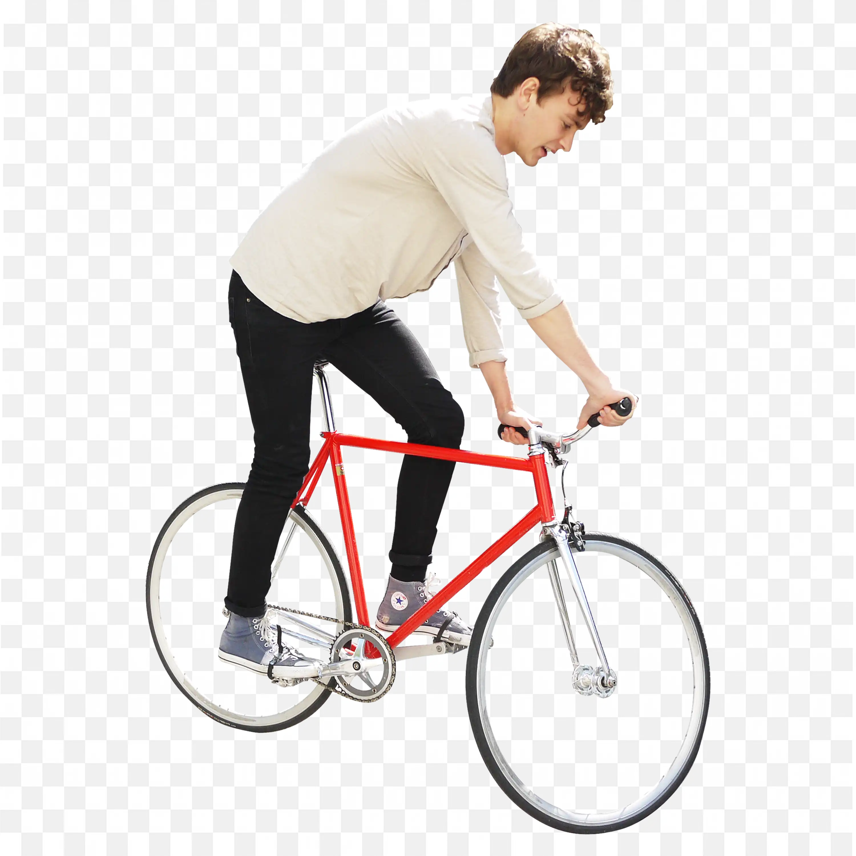Man Riding Red Bicycle in Sporty White Jacket Free PNG