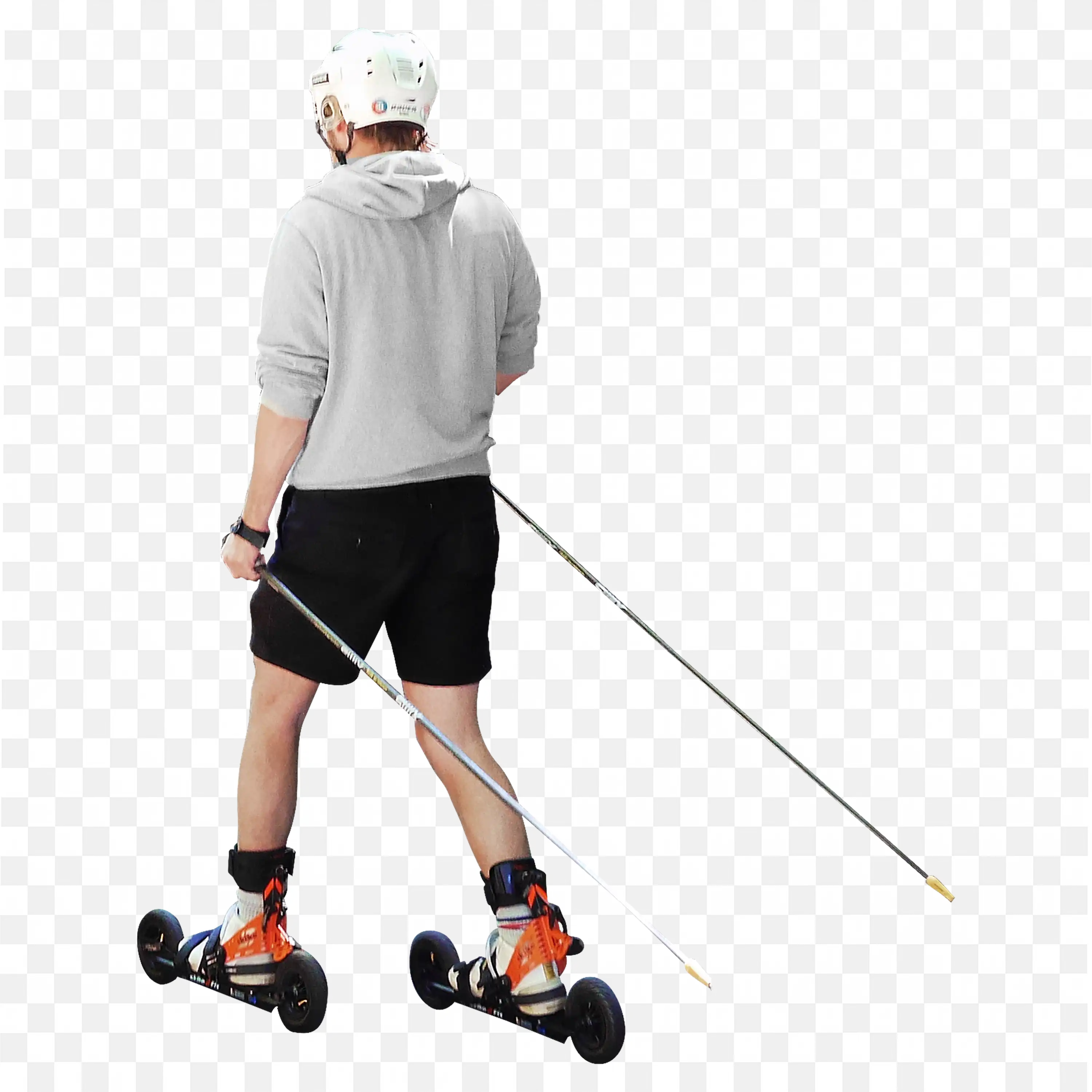 Man Roller Skiing with Poles Wearing a Casual Outfit PNG