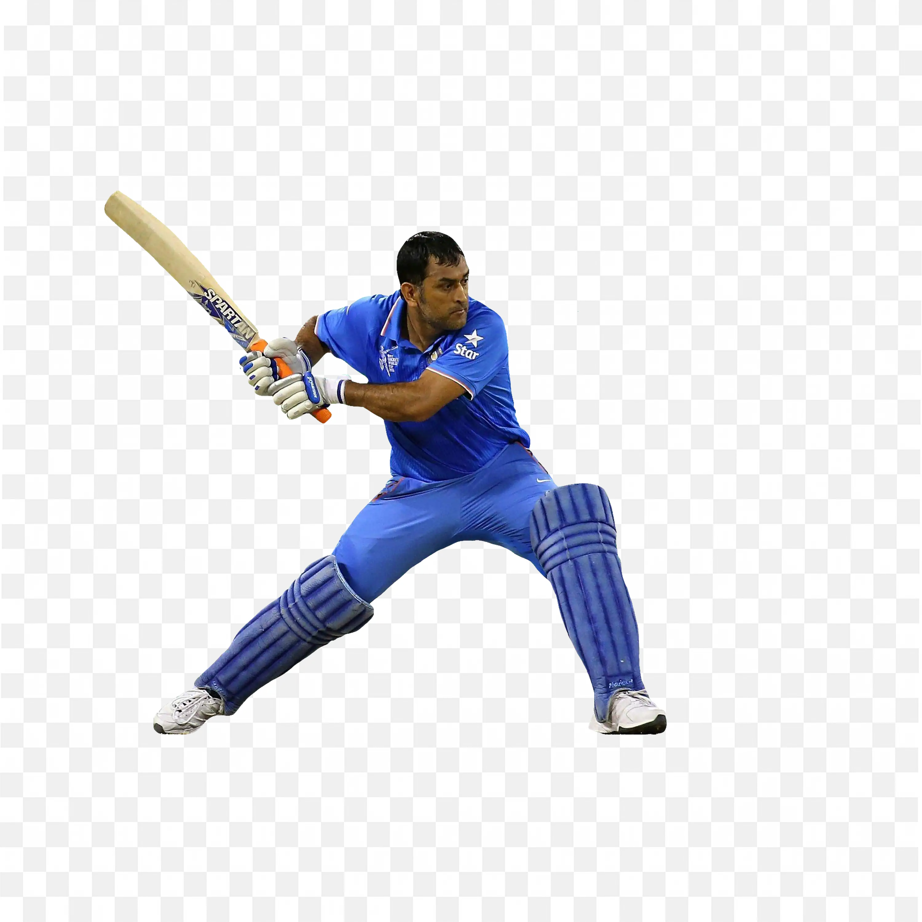 Ms Dhoni Batting in the Indian Cricket Jersey PNG Image