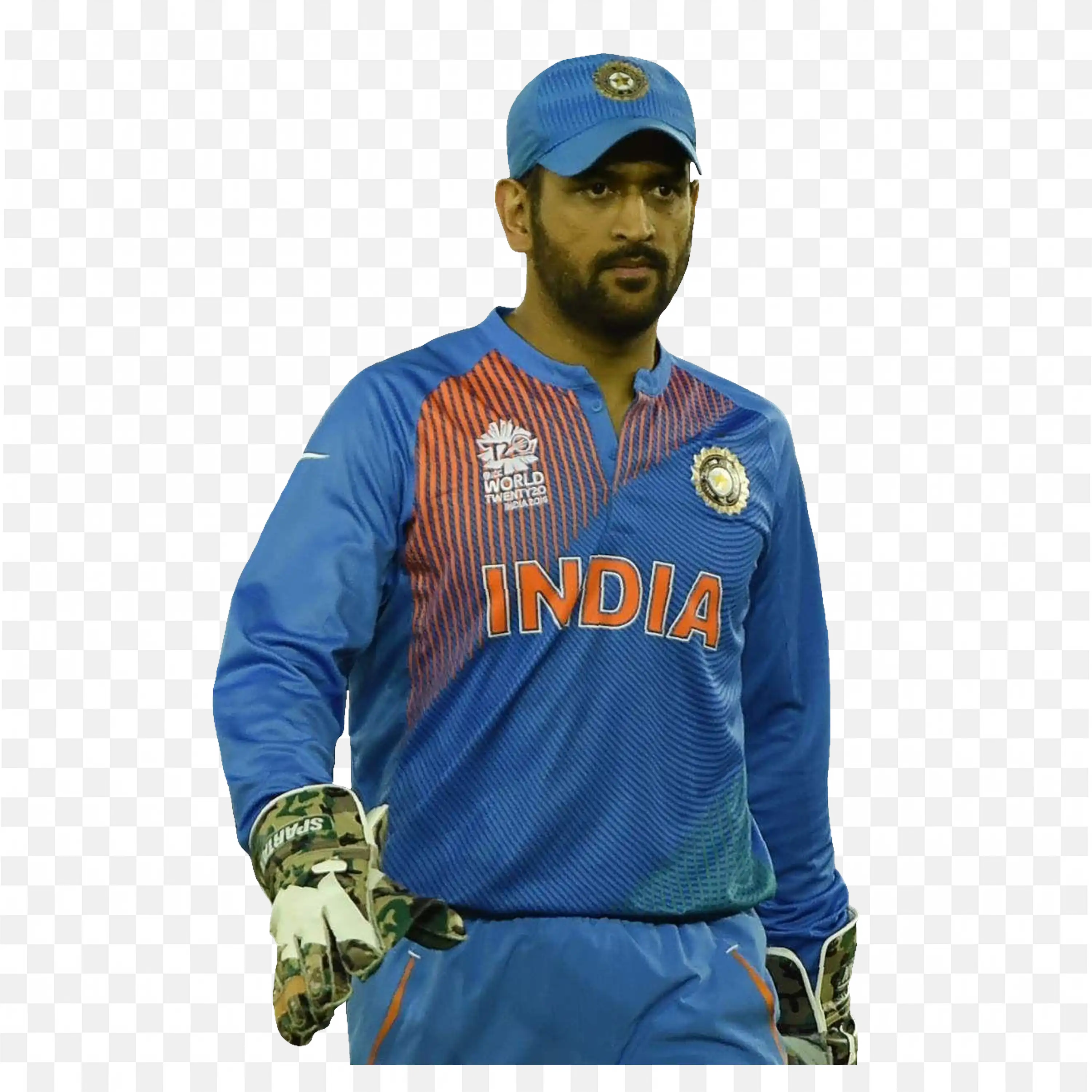 Ms Dhoni Standing Calm in the Indian Cricket Team Outfit PNG