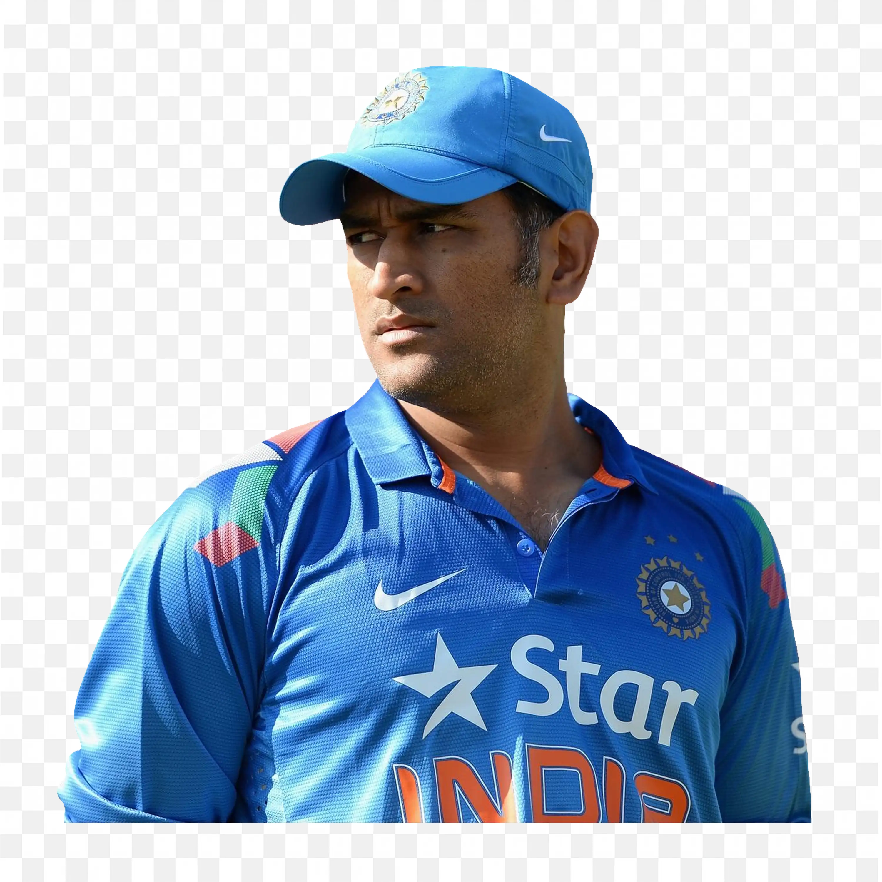 Ms Dhoni Stands Calmly Wearing an Indian Team Blue Jersey