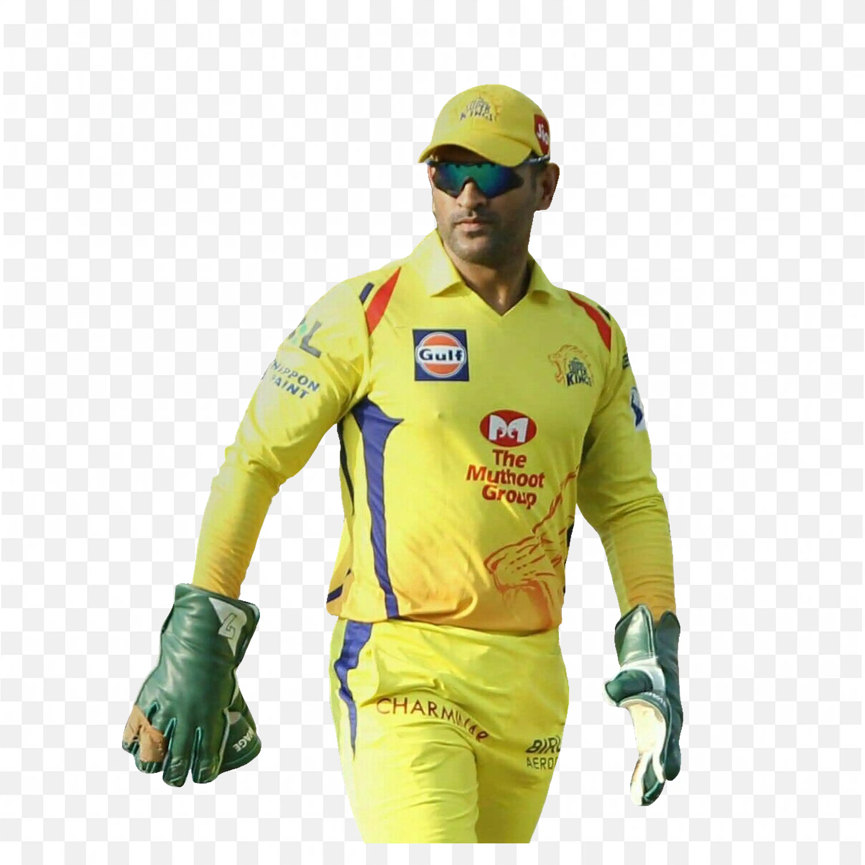 Ms Dhoni in Yellow Jersey Ready For Wicketkeeping PNG