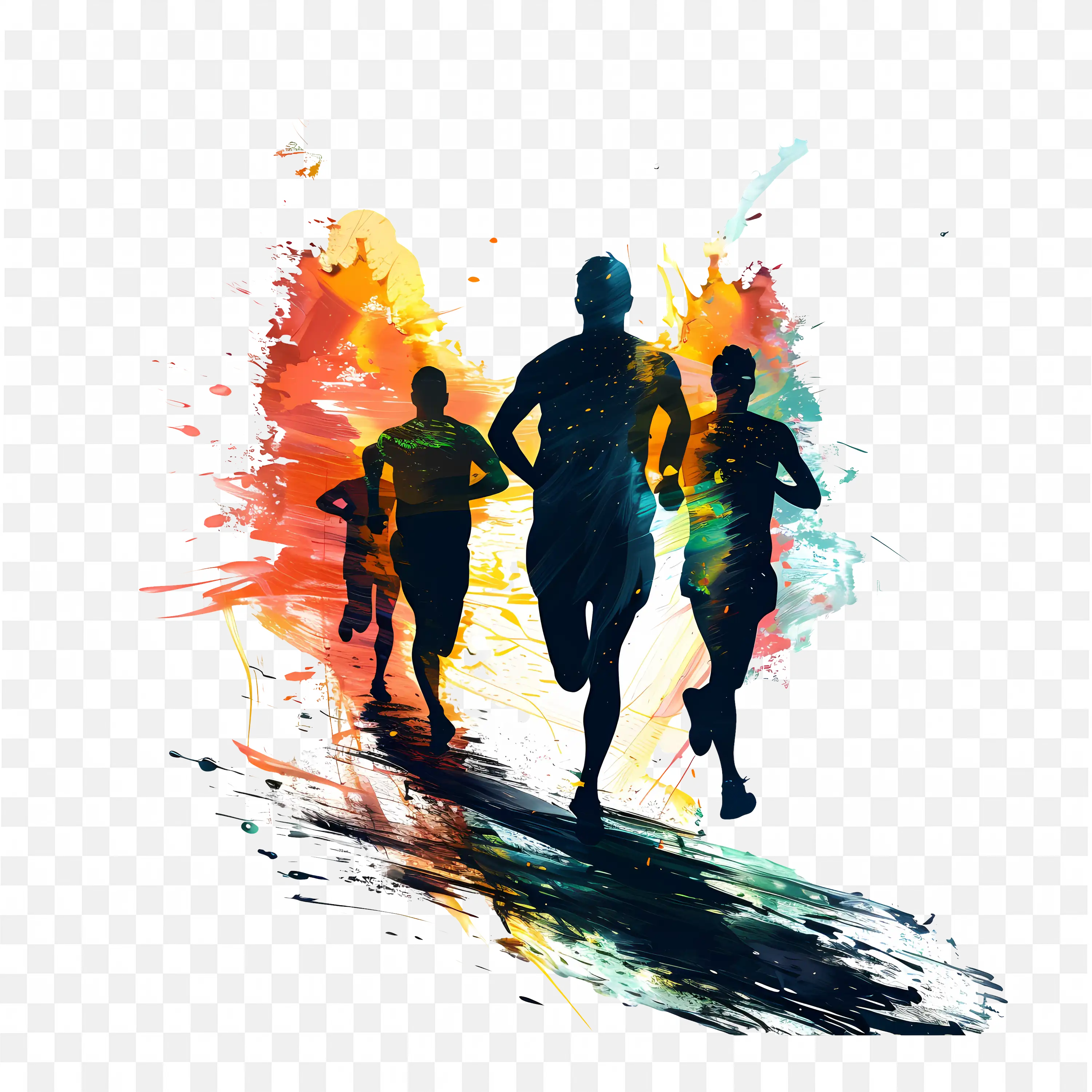 People Running in a Marathon Artistic Illusion Colorful PNG