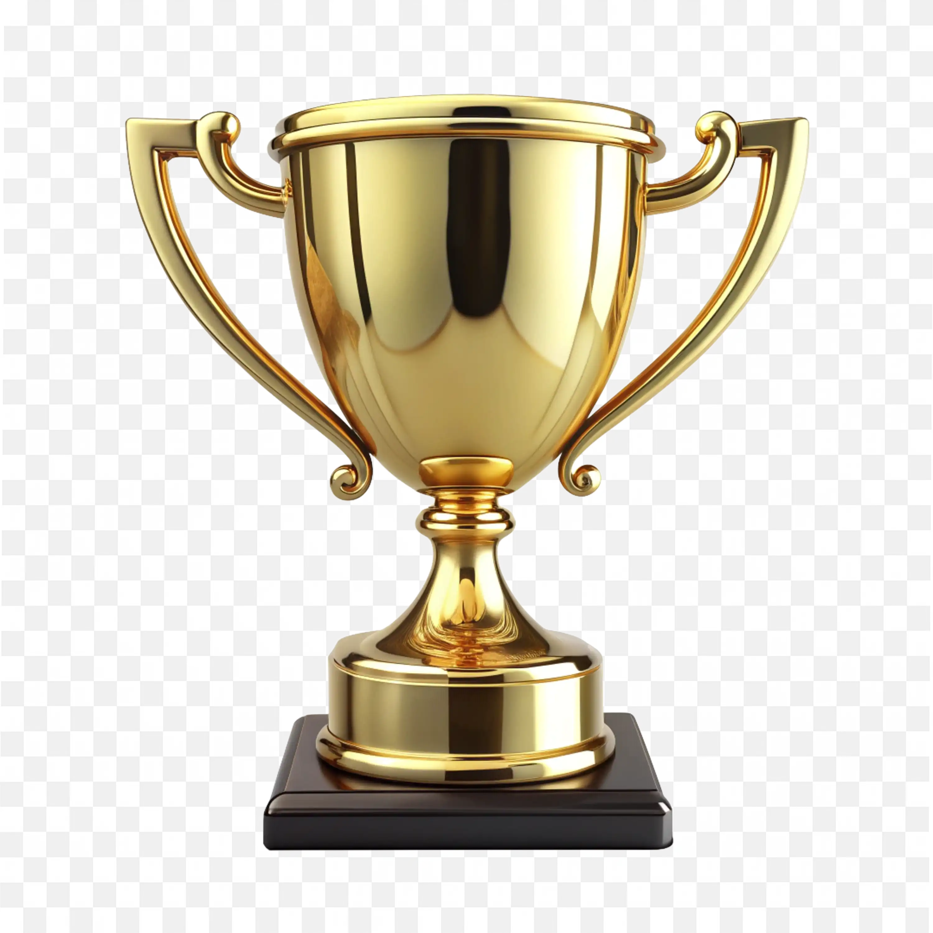 Polished Golden Trophy Cup with Handles on a Black Base PNG