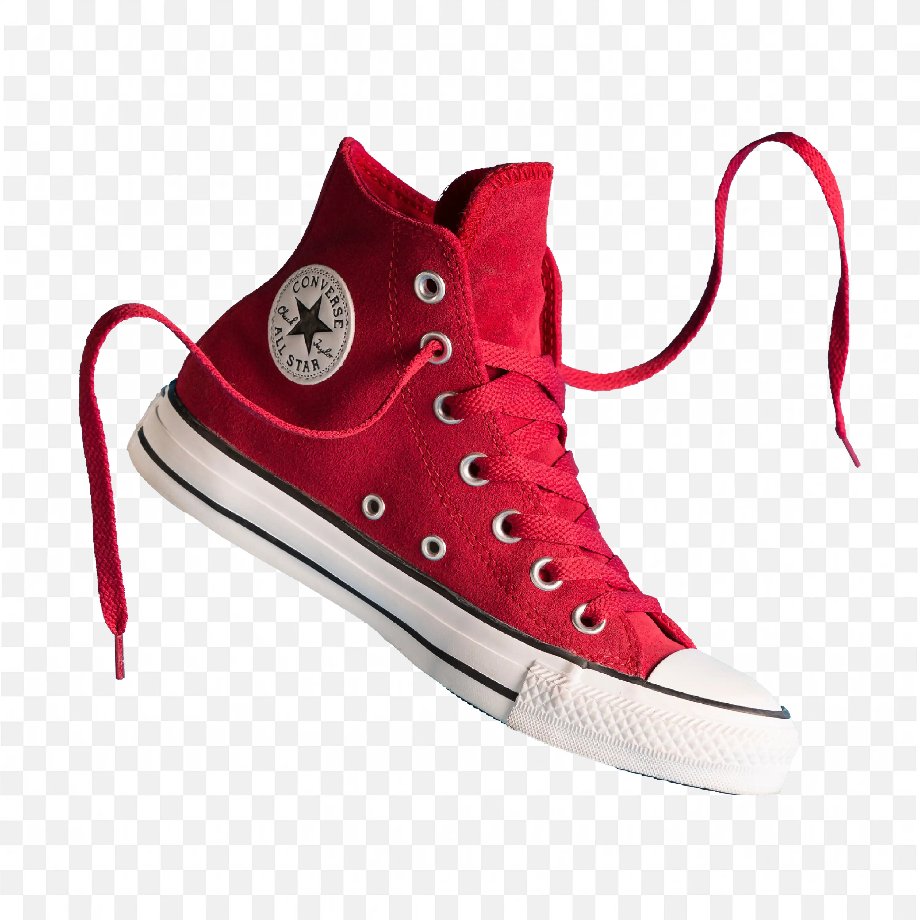 Red Converse Sneaker Shoe with White Sole And Black Logo PNG