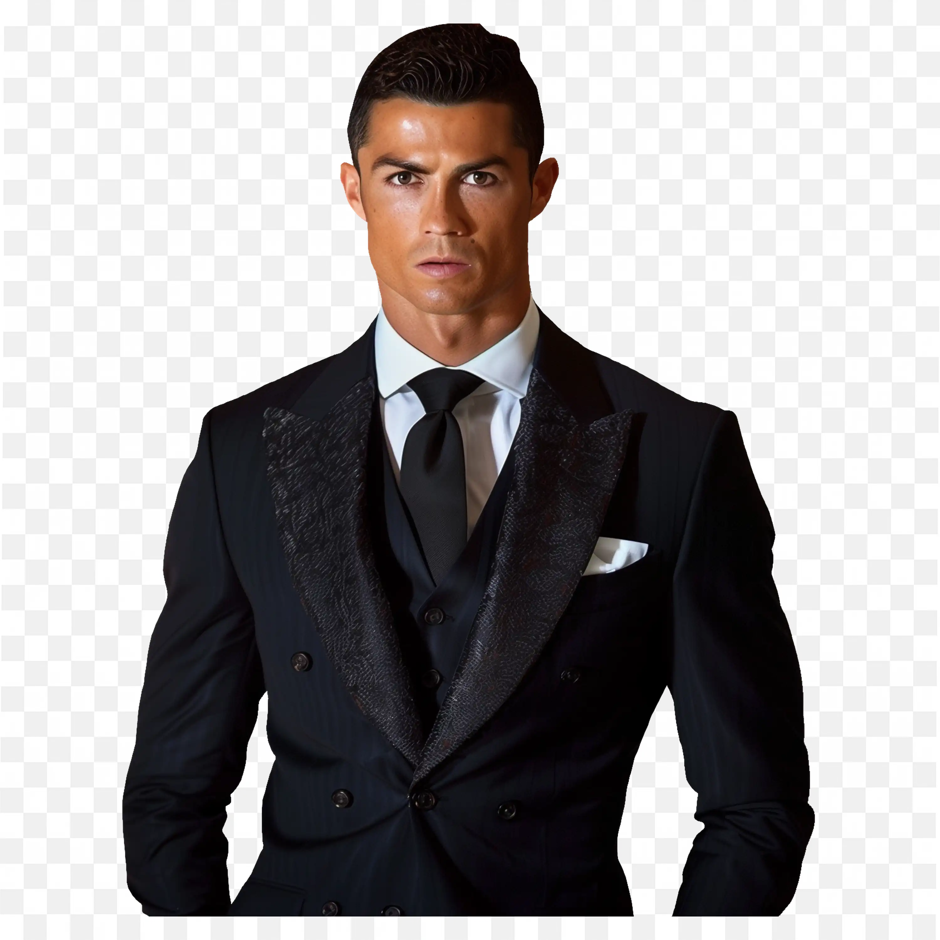 Ronaldo in a Black Suit Looking Smart And Classy Free PNG