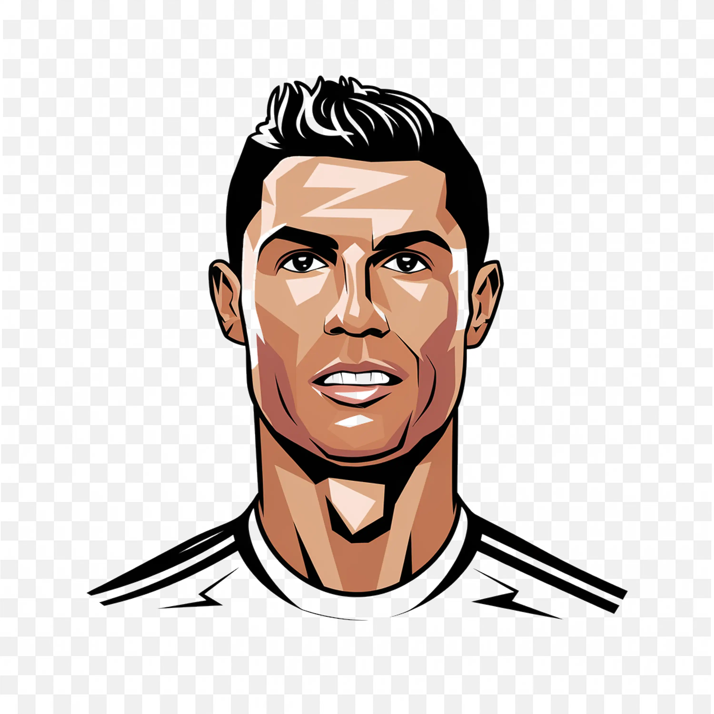 Ronaldo Cartoon Portrait in White Jersey And Clean Art PNG
