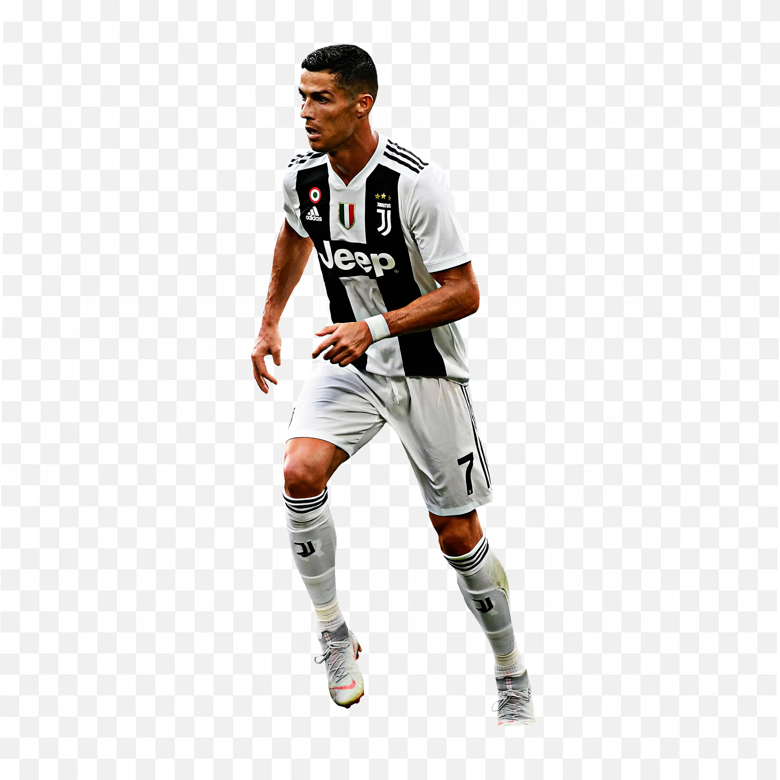 Ronaldo Is Running with Black And White Jersey Free PNG