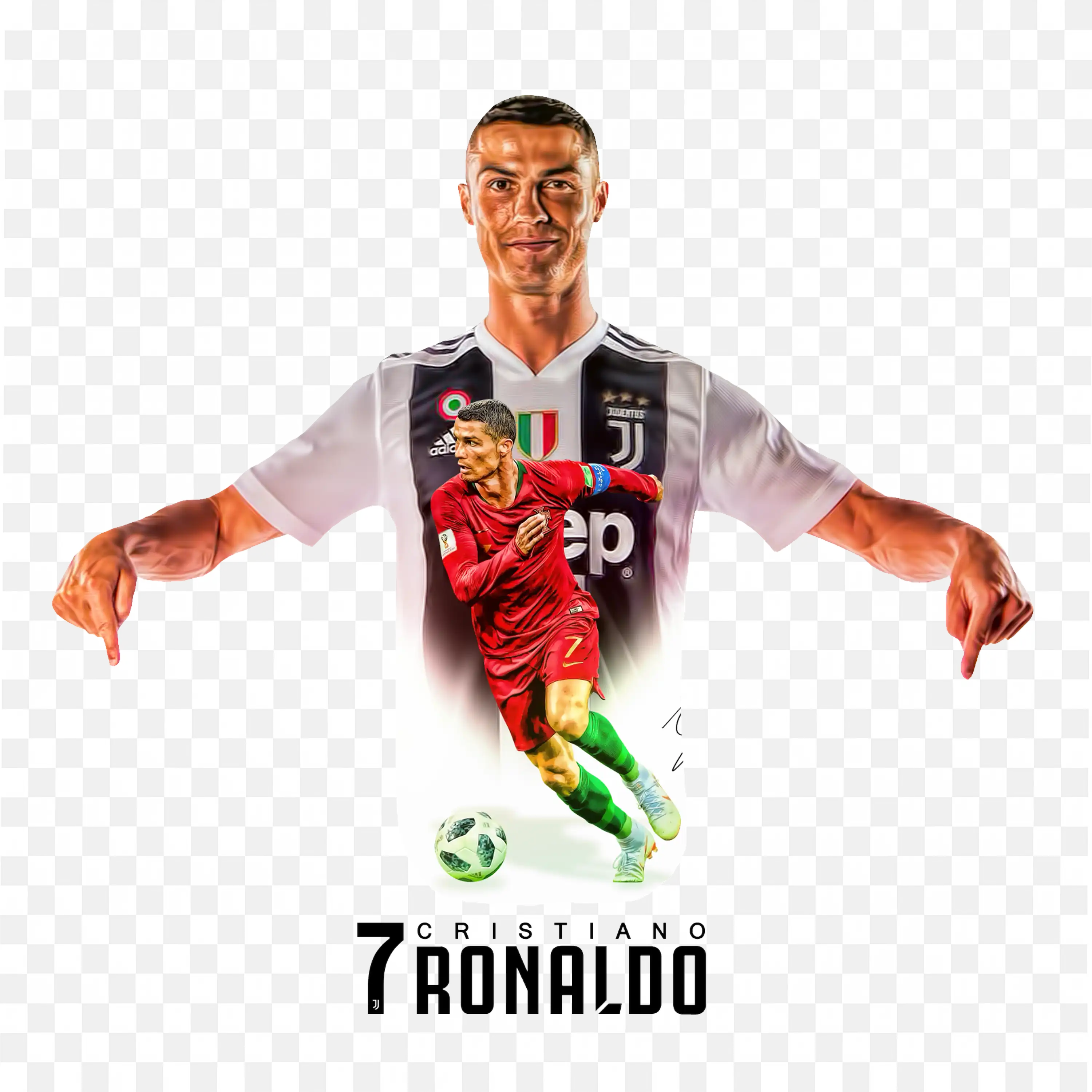 Ronaldo in Juventus Shirt with Creative Art Background PNG