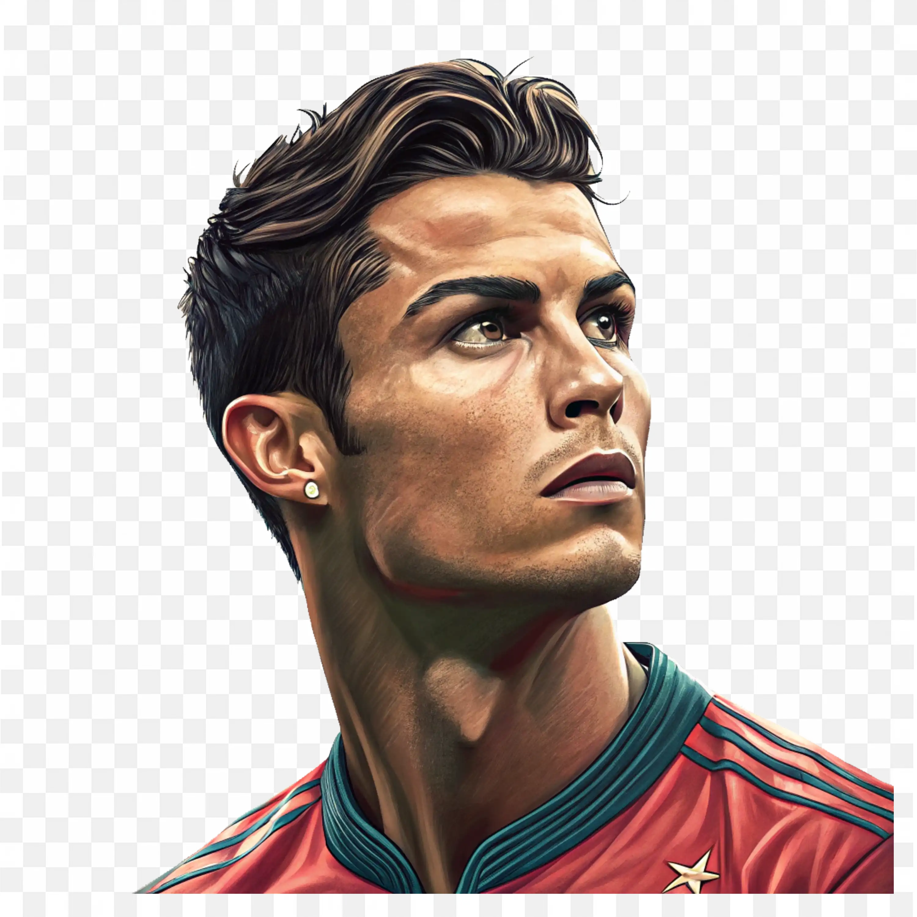 Ronaldo Looking Focused in Red Portugal Team Uniform PNG