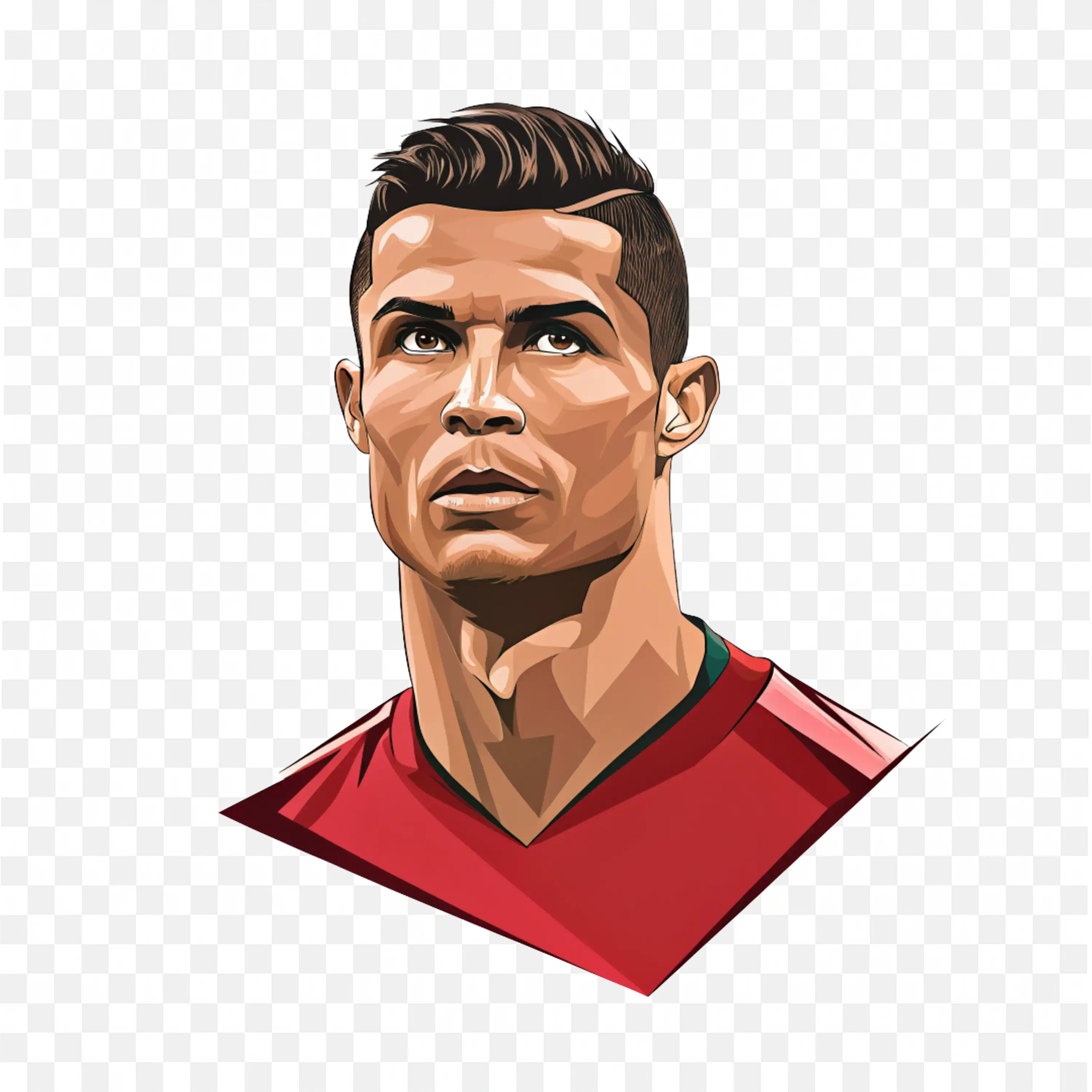 Ronaldo in Red Portugal Jersey Looking Up Art Illusion PNG