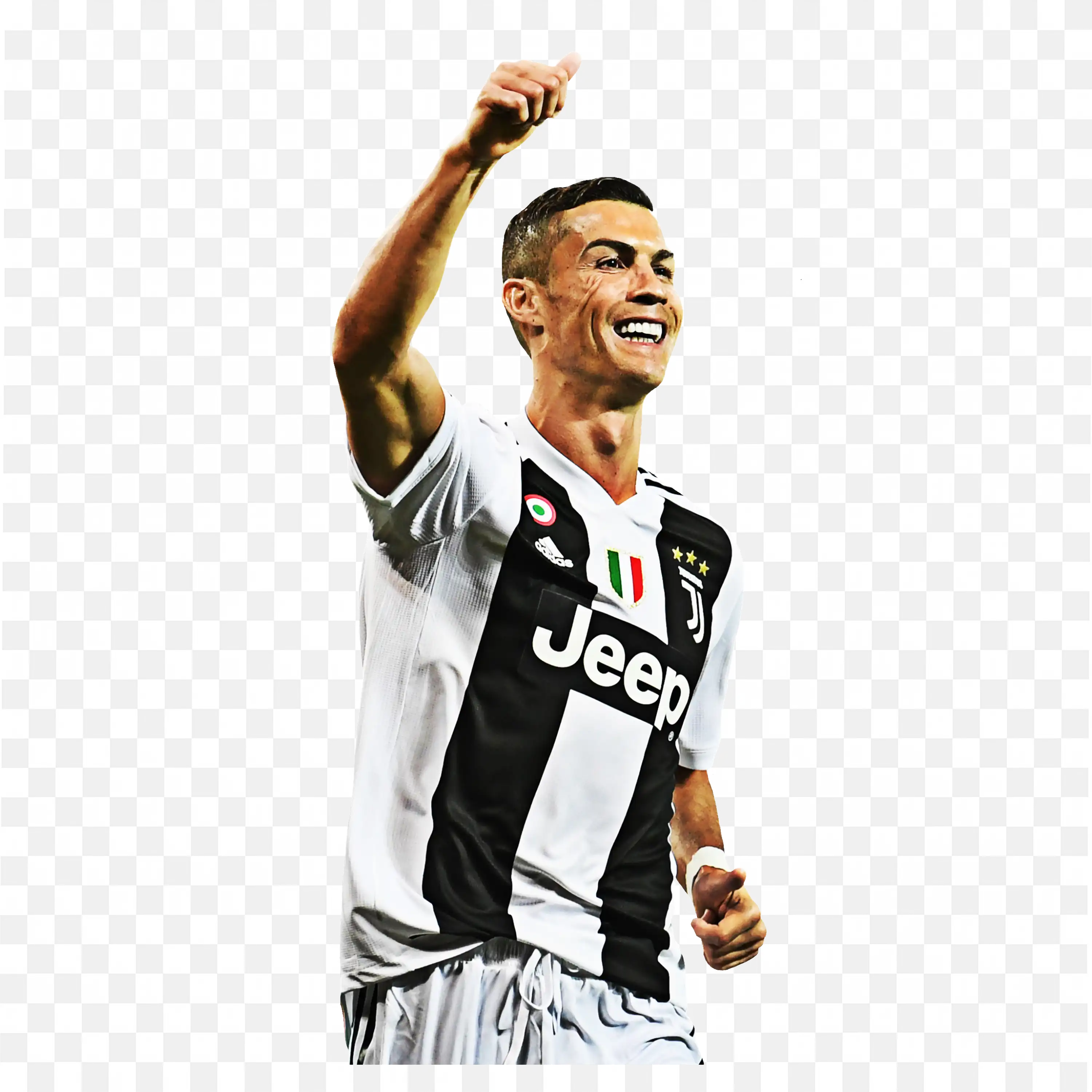 Ronaldo Showing Thumbs Up in Black And White Jersey PNG