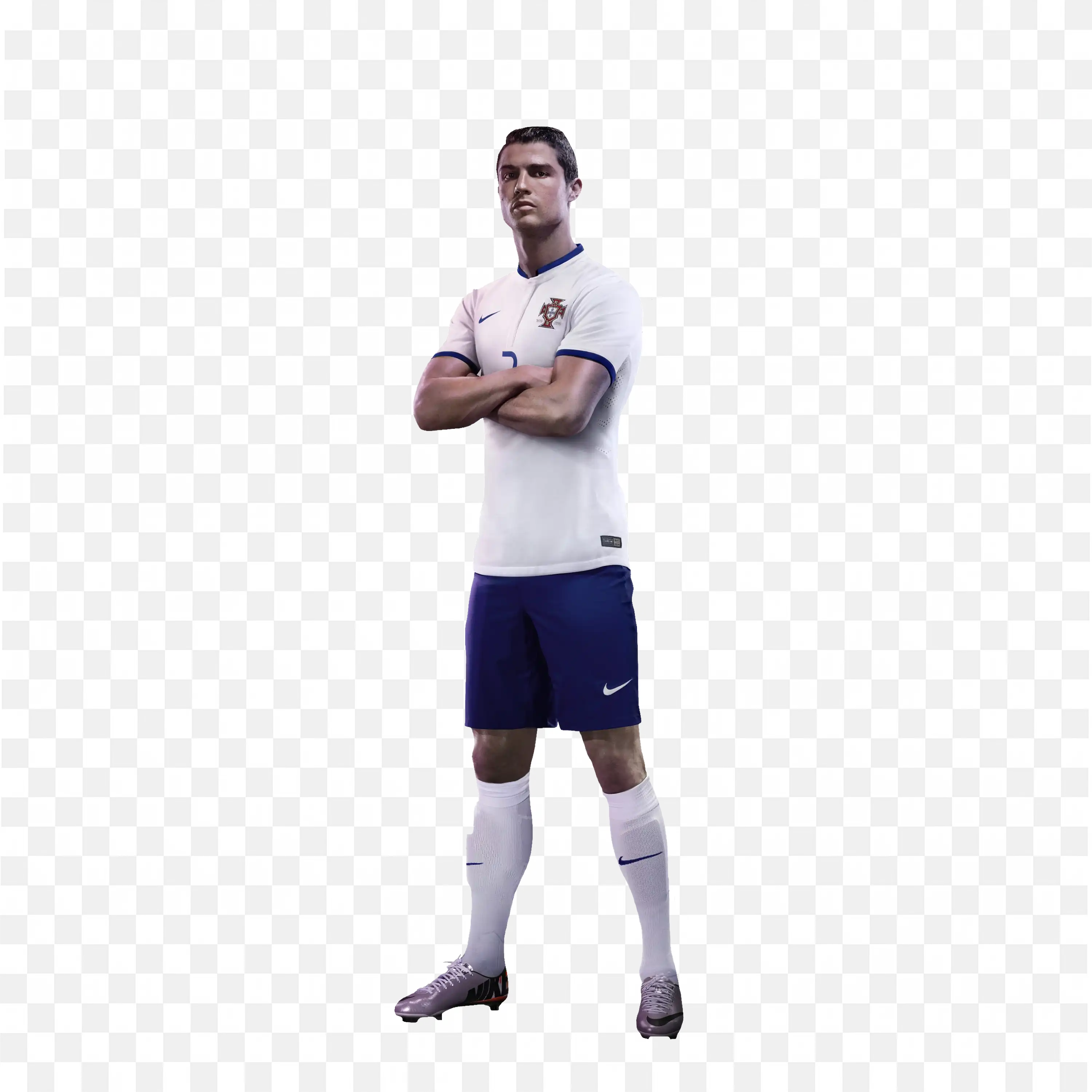 Ronaldo Standing with Arms Crossed in a White Outfit PNG