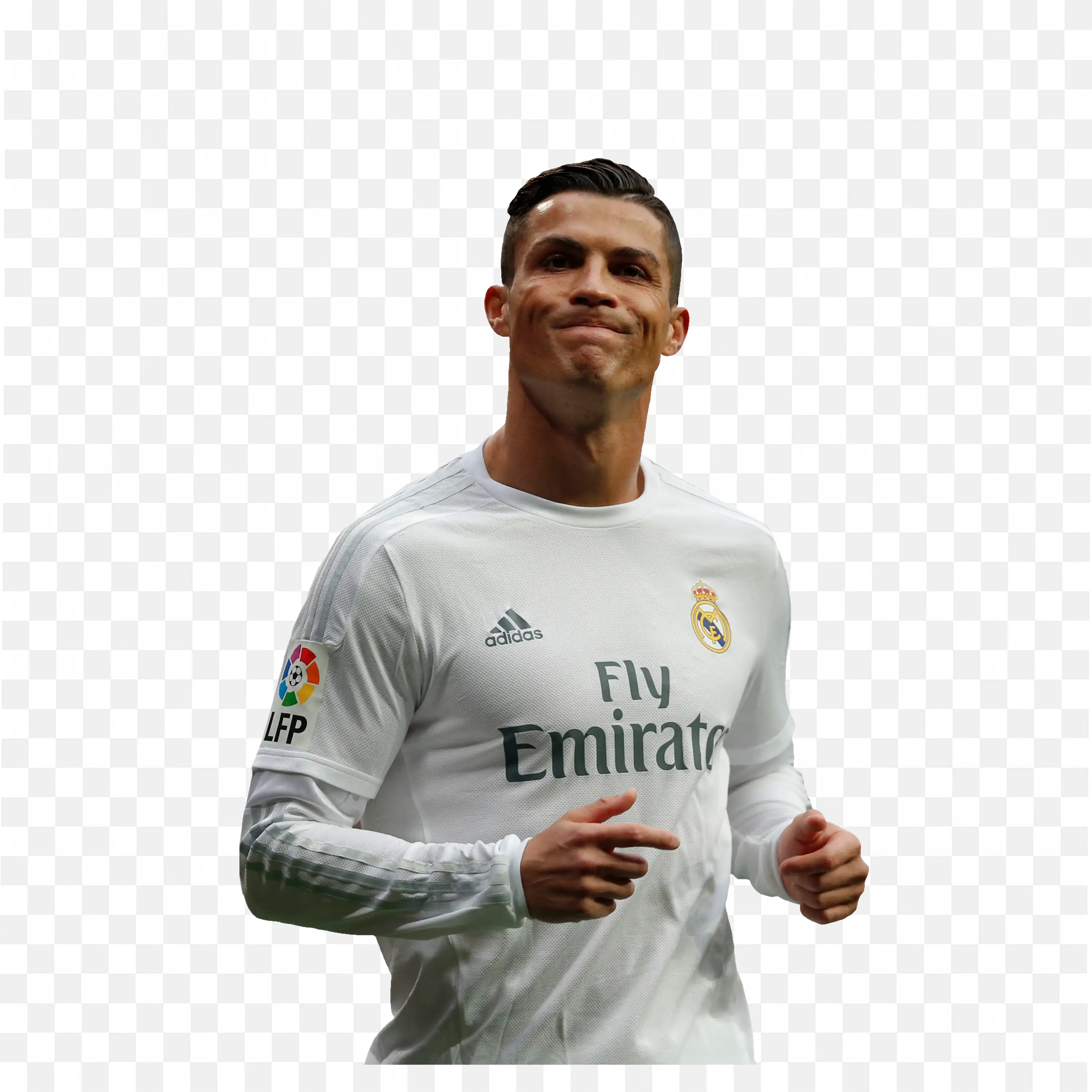 Ronaldo Wearing Real Madrid Jersey with Bold Stance PNG