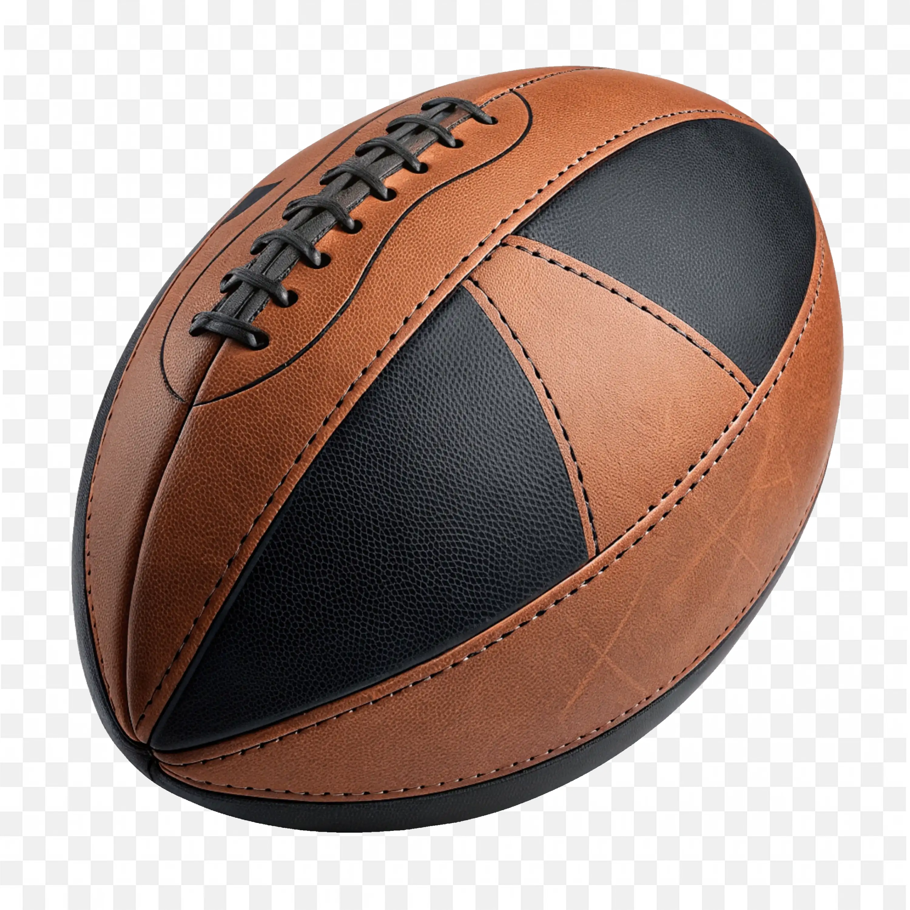 Rugby Ball in Black And Brown Leather with White Laces PNG