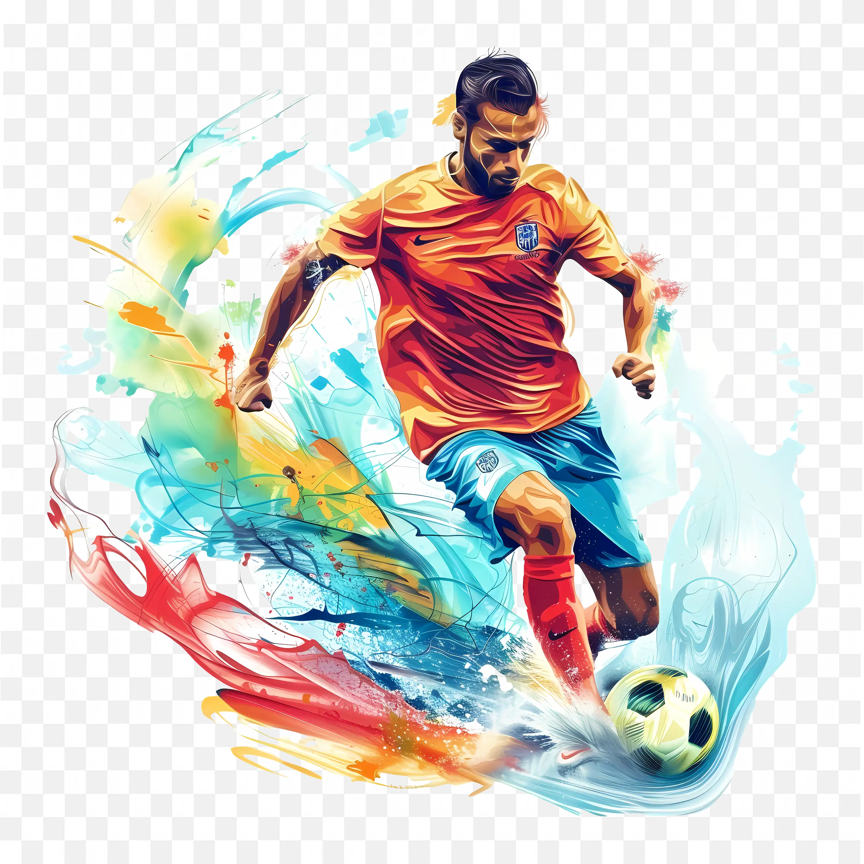 Soccer Player Running Fast with Water Splash Art Hd PNG