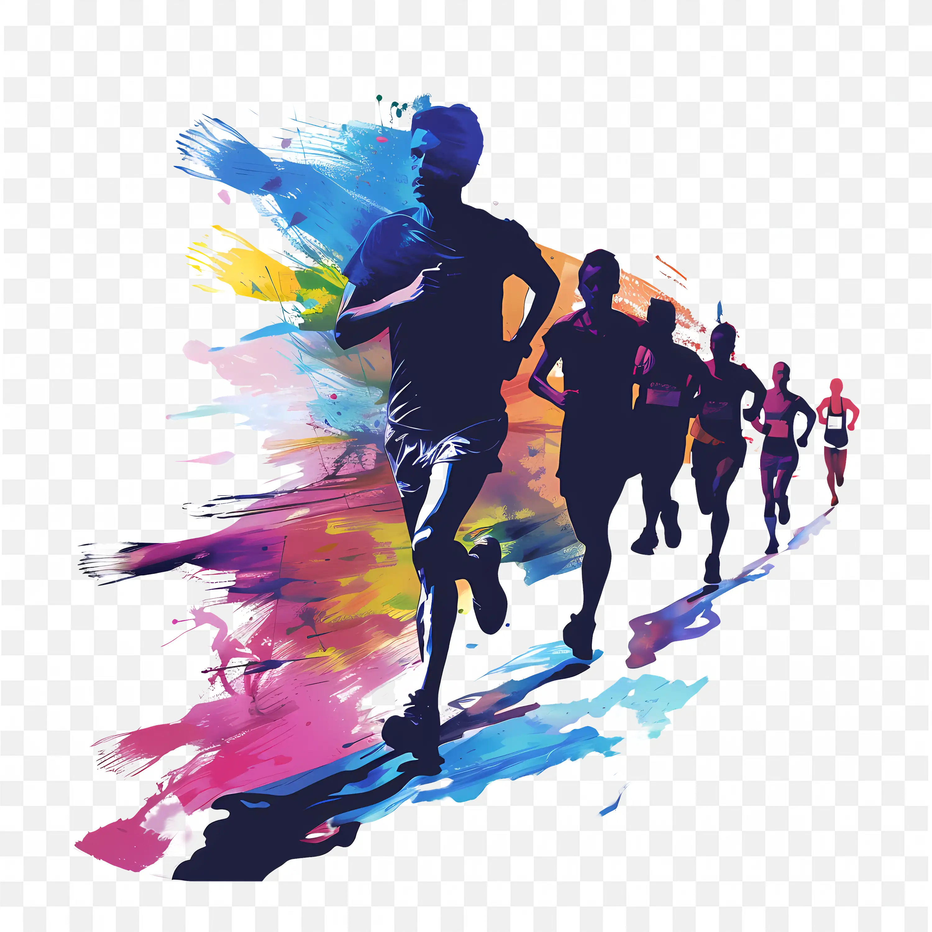 Sprinter Starting Race with Colorful Abstract Art Free PNG