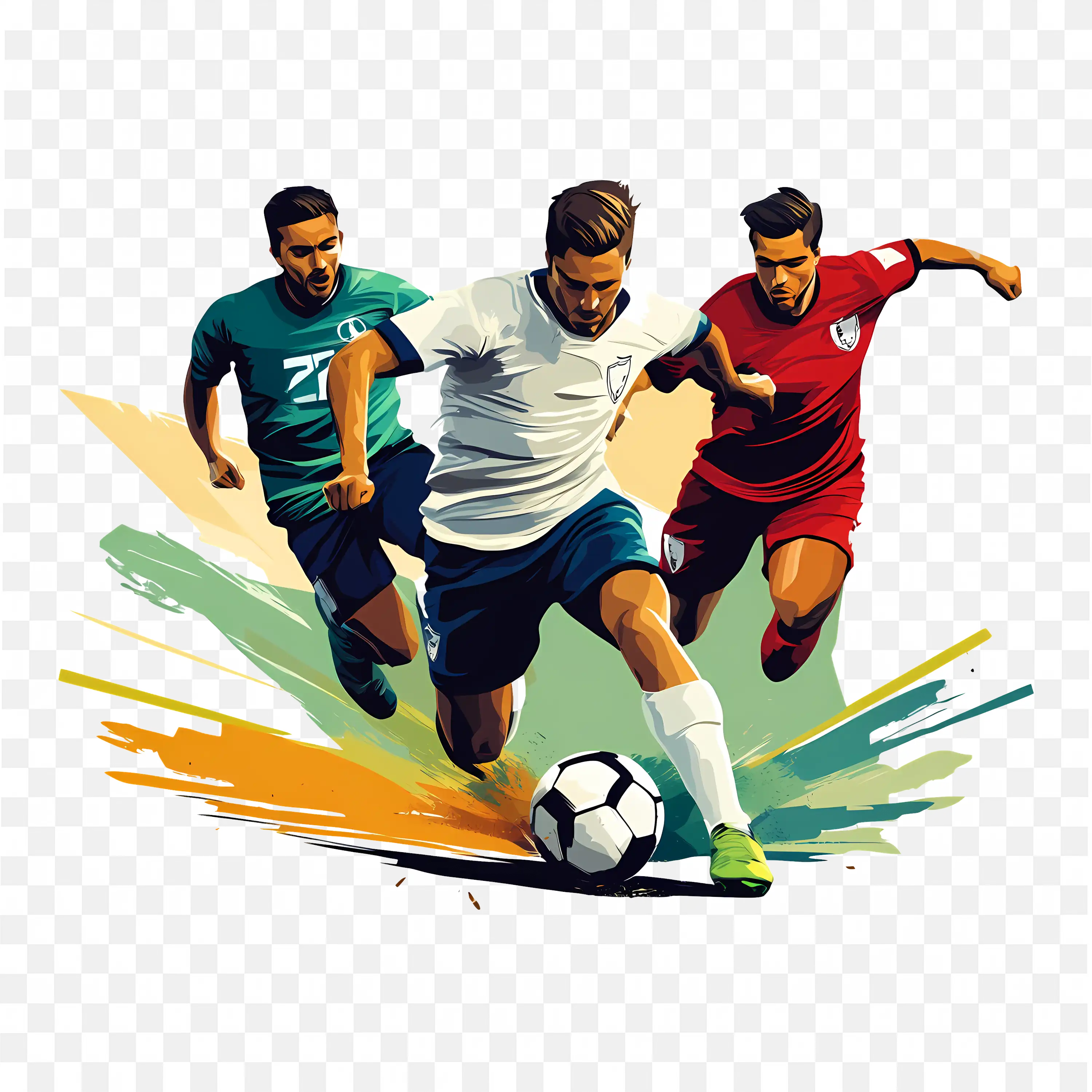 Three Football Players Chasing the Ball Art Abstract PNG