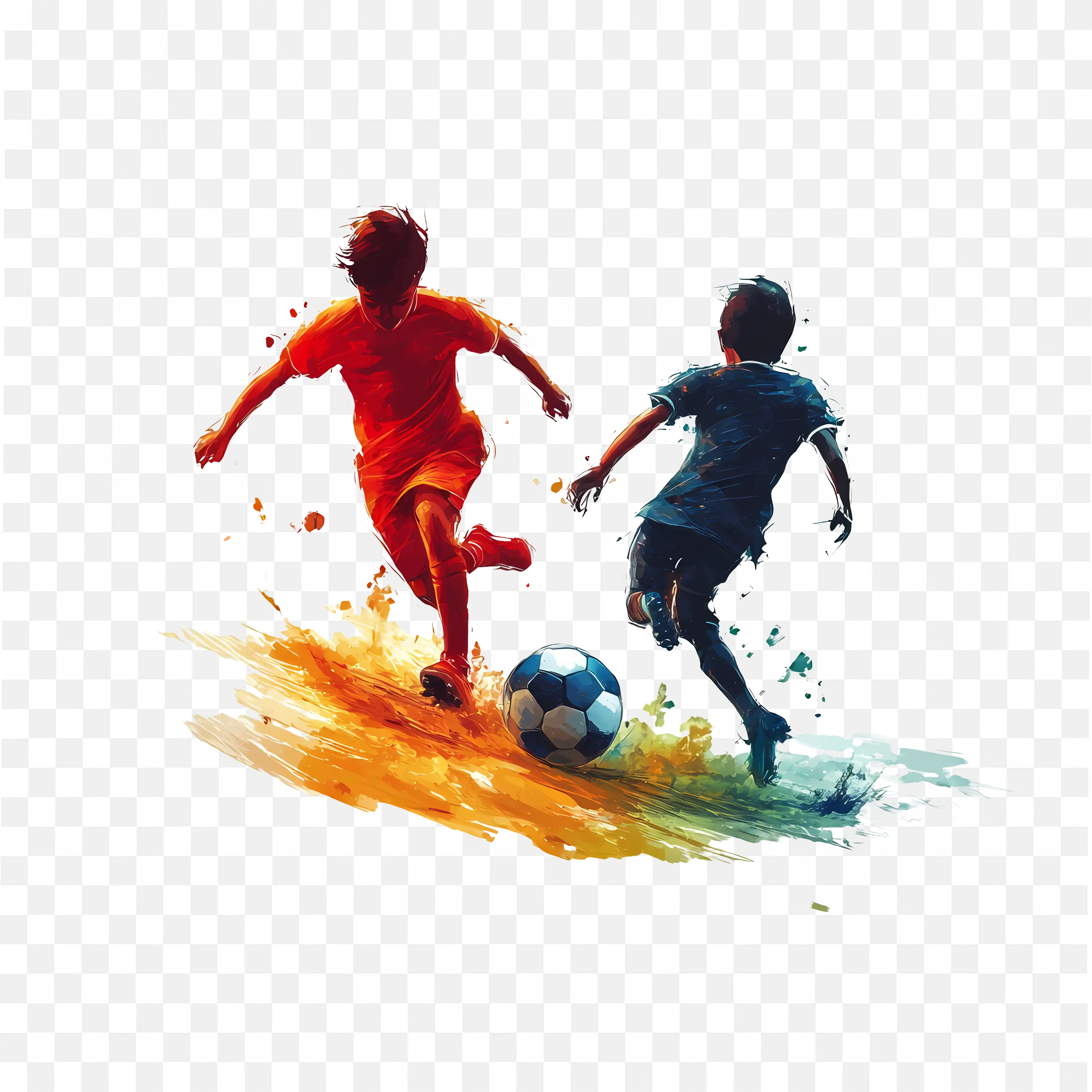 Two Soccer Players Battling For the Ball in a Splash Art PNG