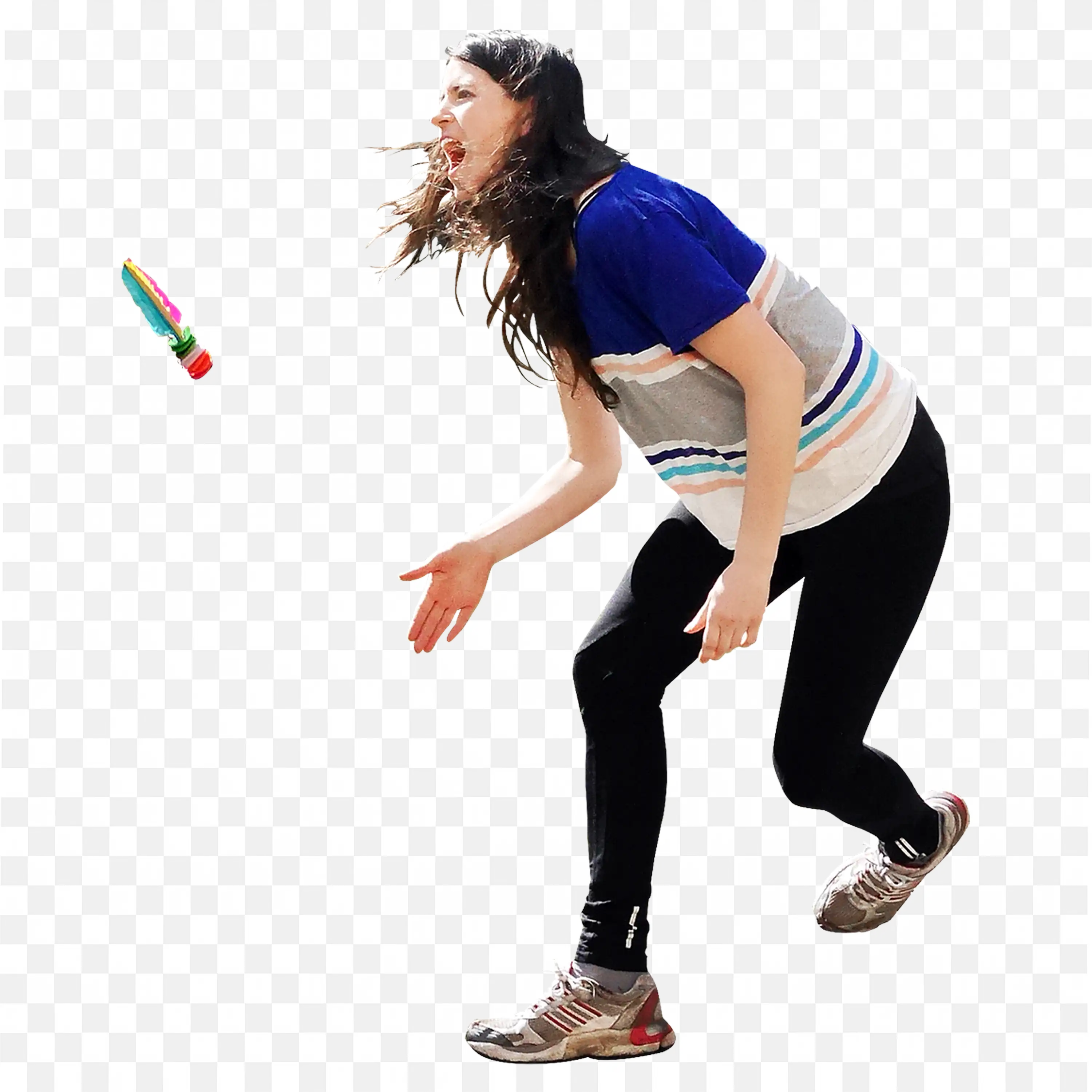 Woman Reaching to Catch Colorful Toy Free PNG Download